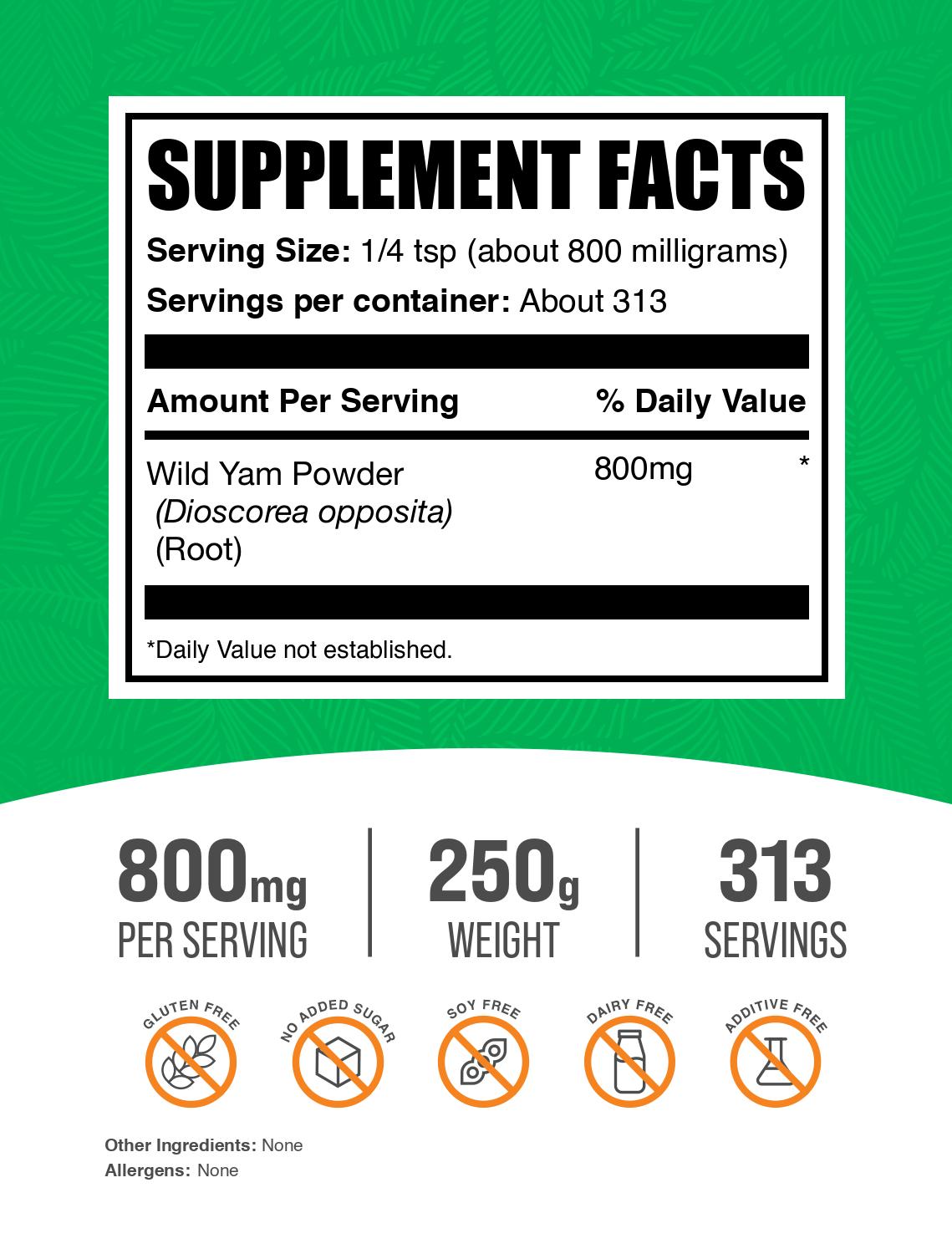 Wild yam powder label 250g