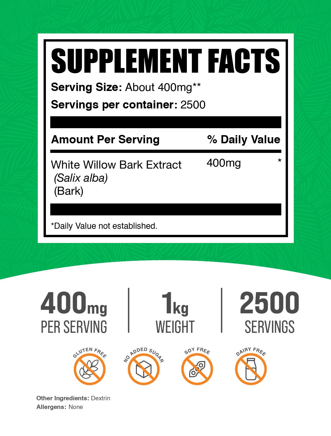 White willow bark extract powder label 1kg