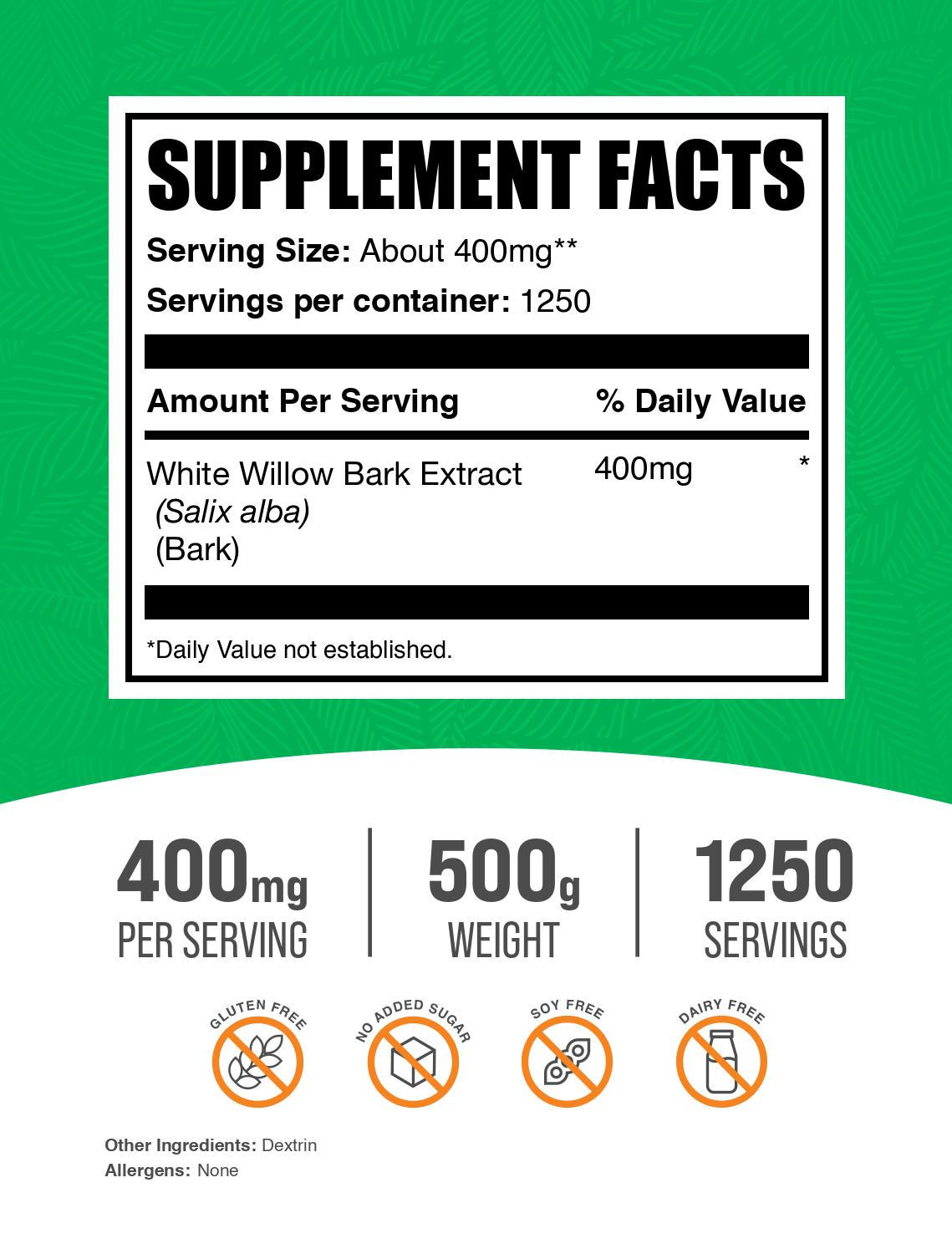 White willow bark extract powder label 500g
