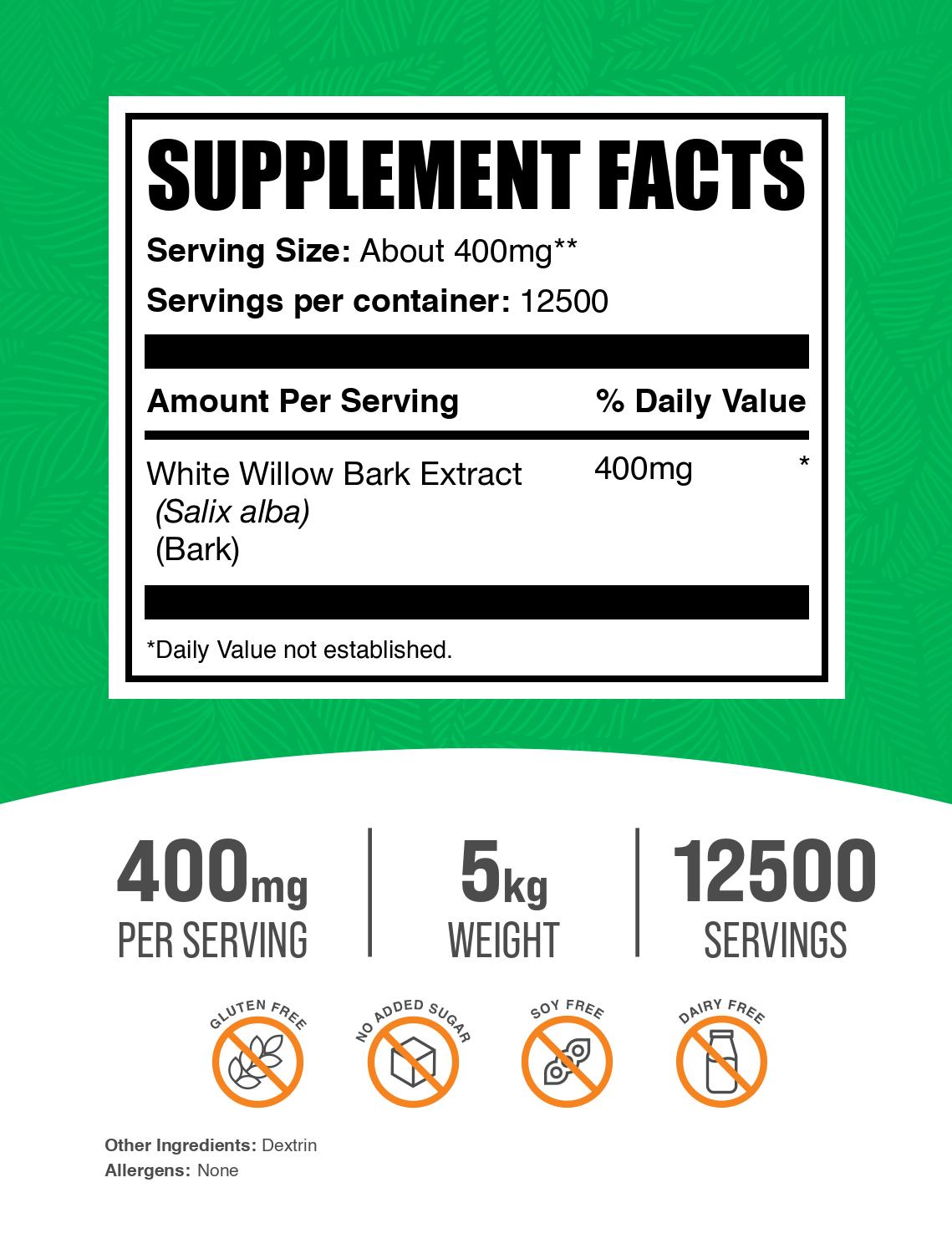 White willow bark extract powder label 5kg