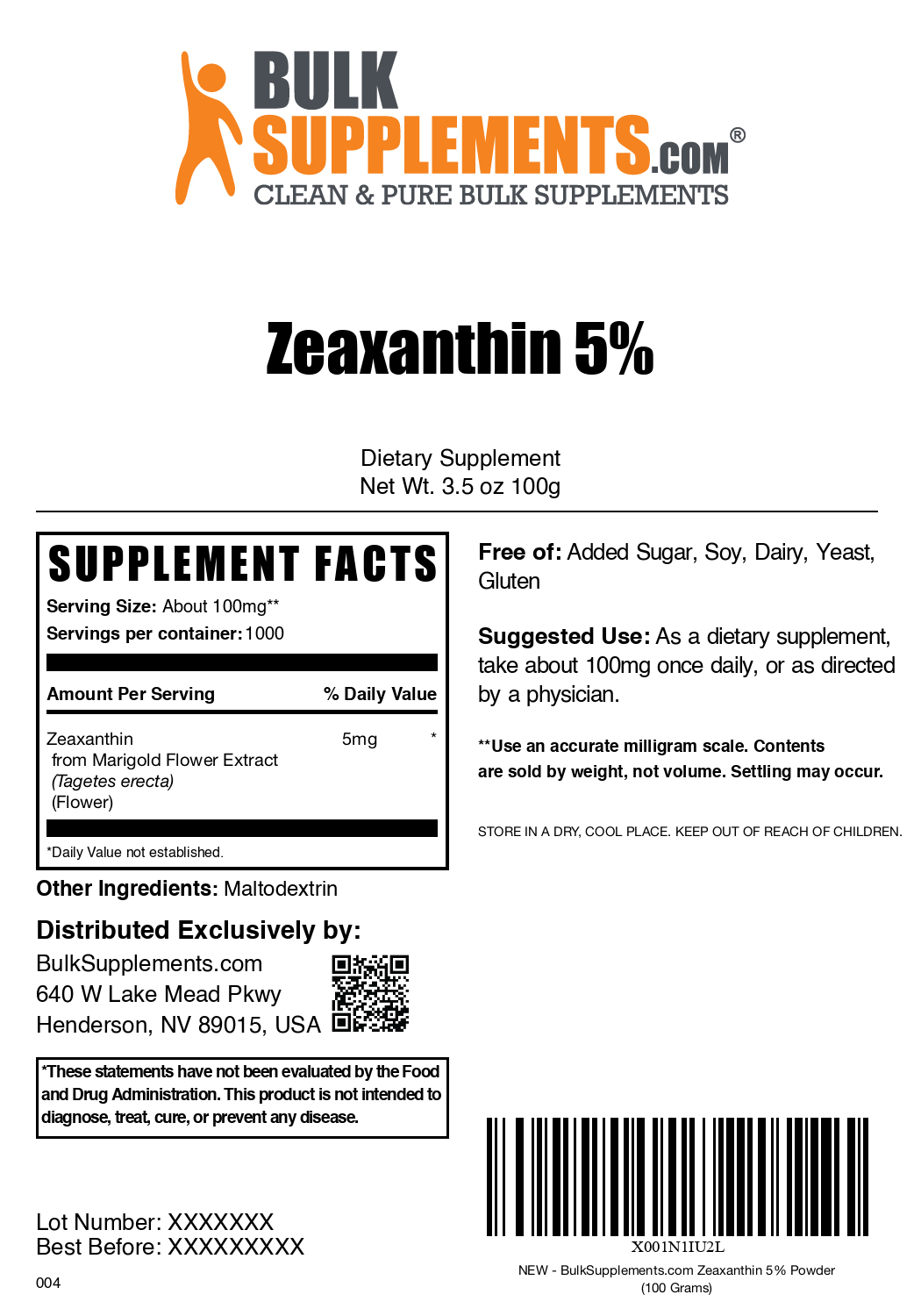 Zeaxanthin 5% powder label 100g