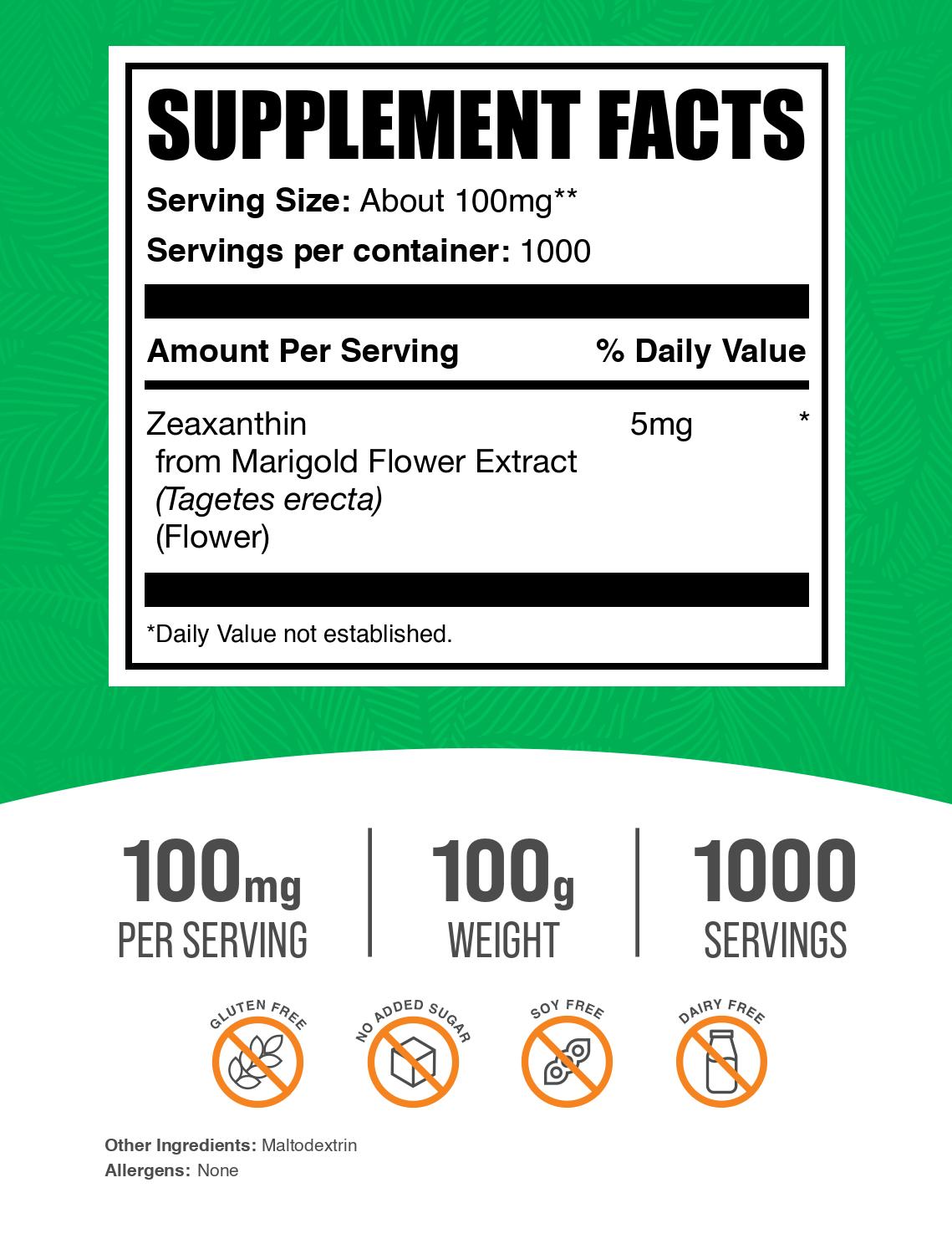 Zeaxanthin 5% powder label 100g