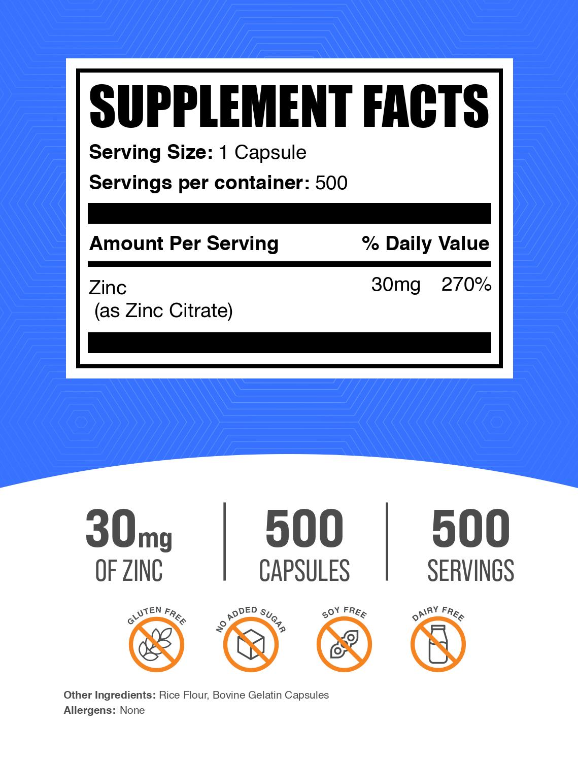 Zinc citrate 500 capsules label