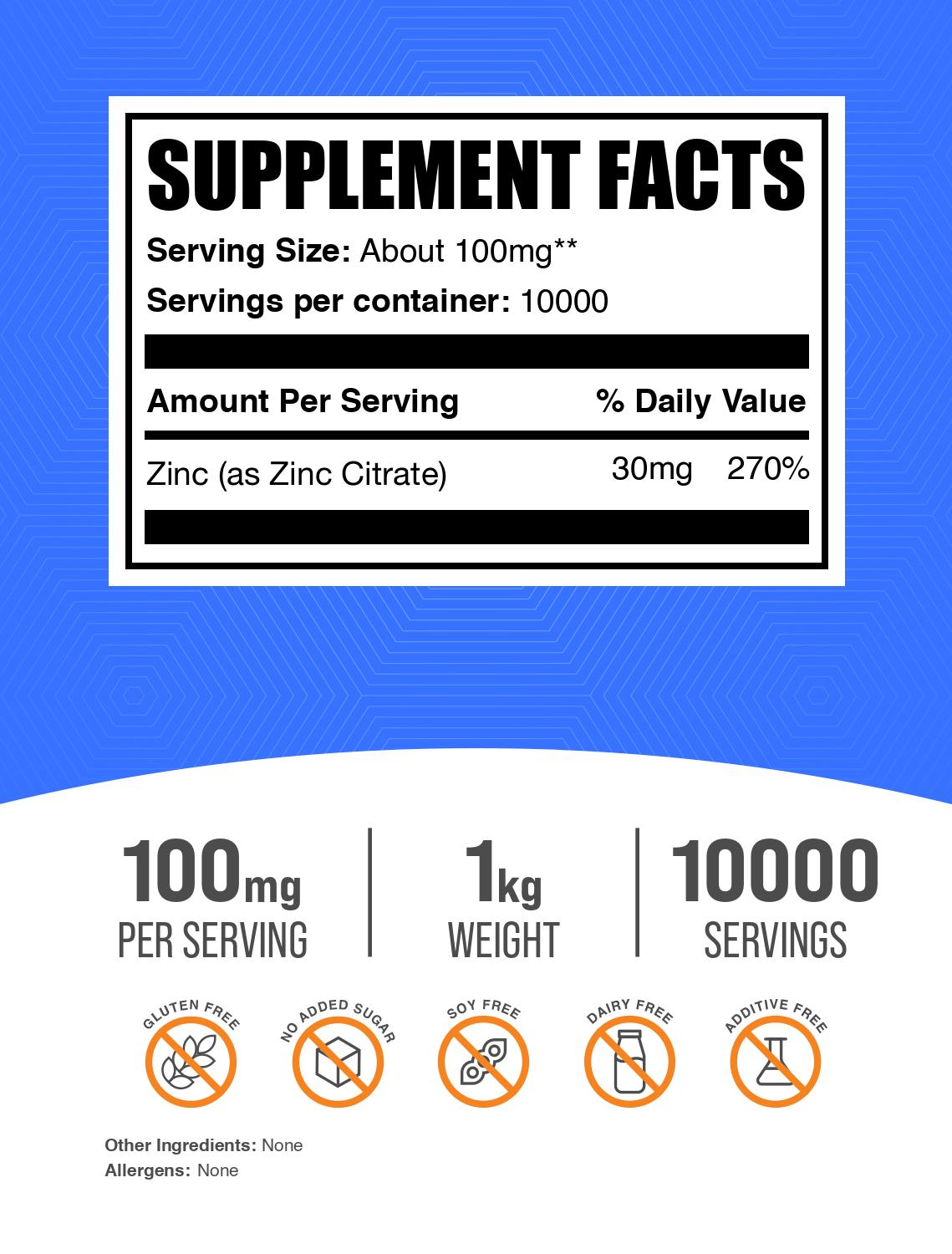 Zinc citrate powder label 1kg