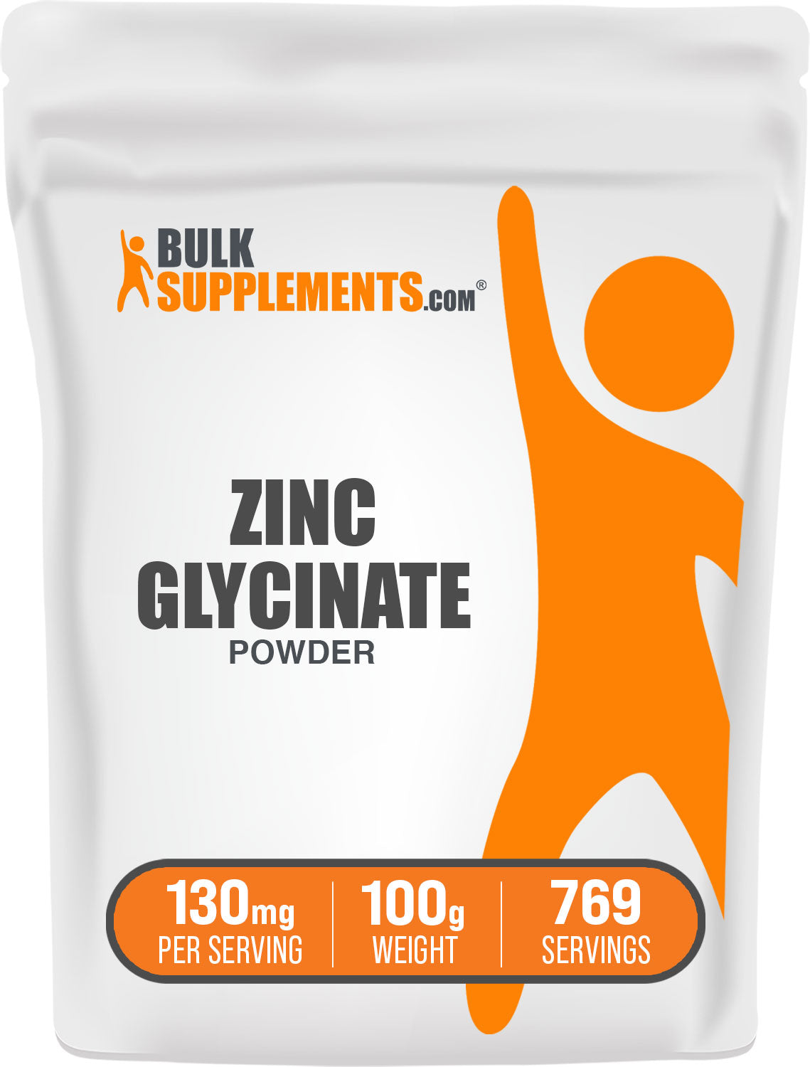BulkSupplements.com Zinc Glycinate Powder 100g bag image