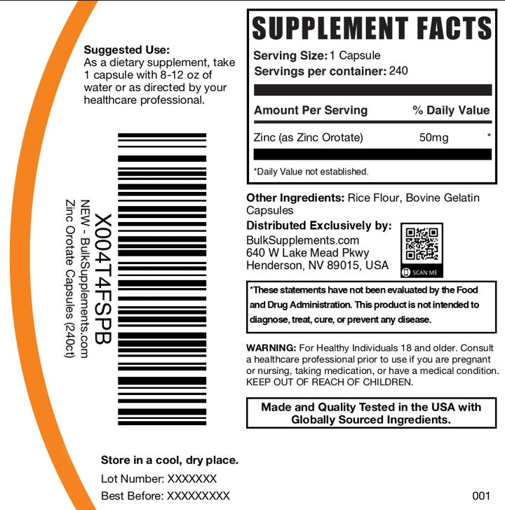 Zinc Orotate Capsules 240ct Plain Label