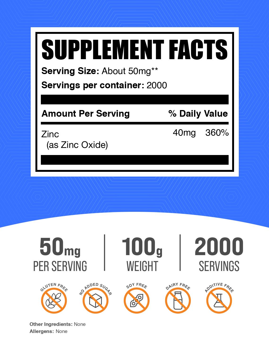 Zinc Oxide Powder 100g Label
