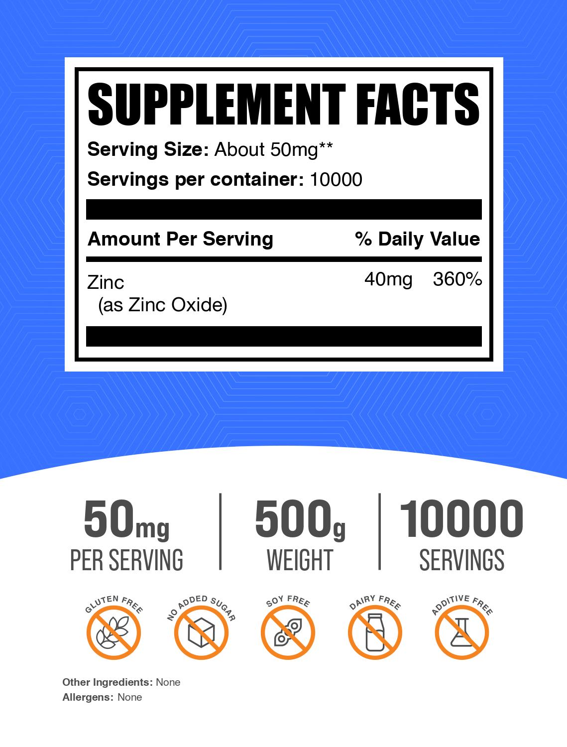 Zinc Oxide Powder 500g Label