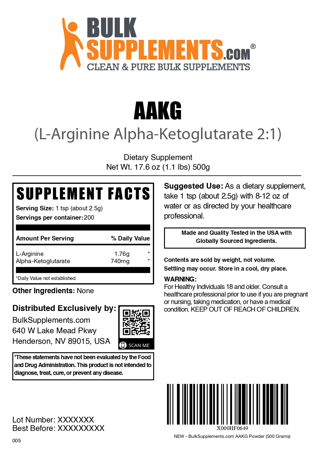 AAKG powder label 500g