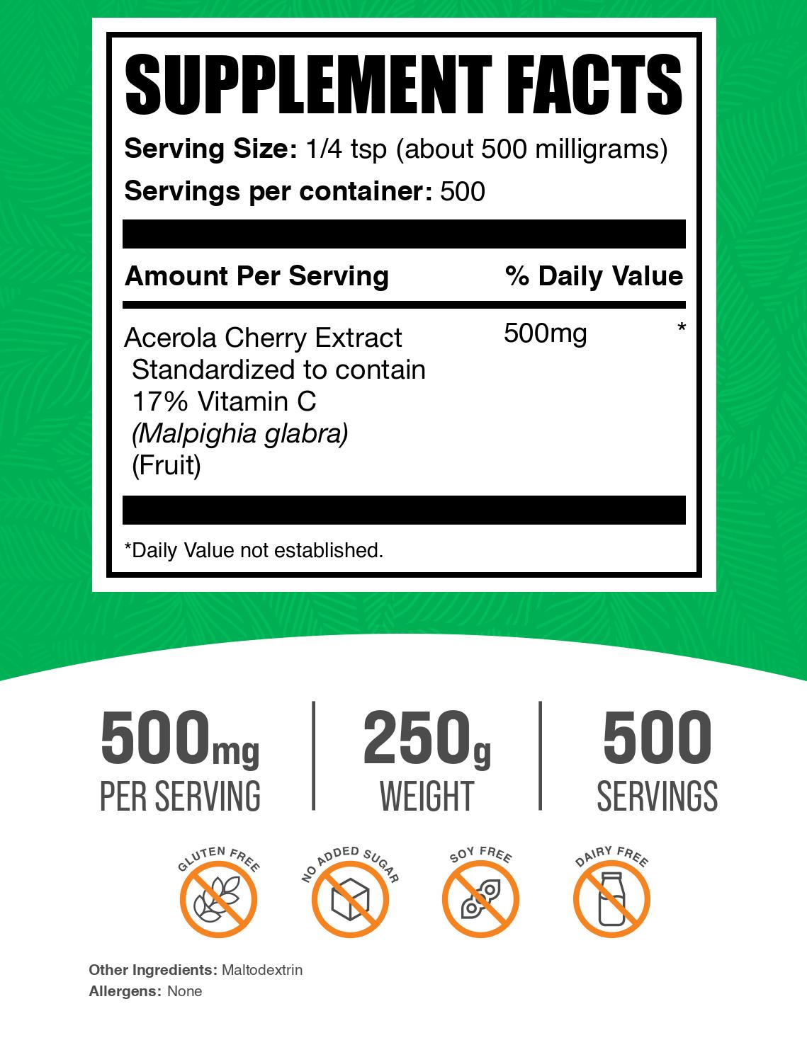 Acerola cherry extract powder label 250g