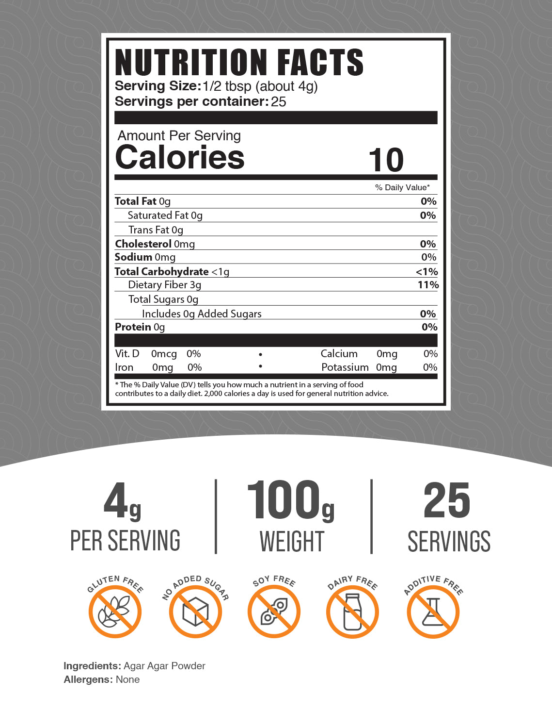Agar agar powder label 100g