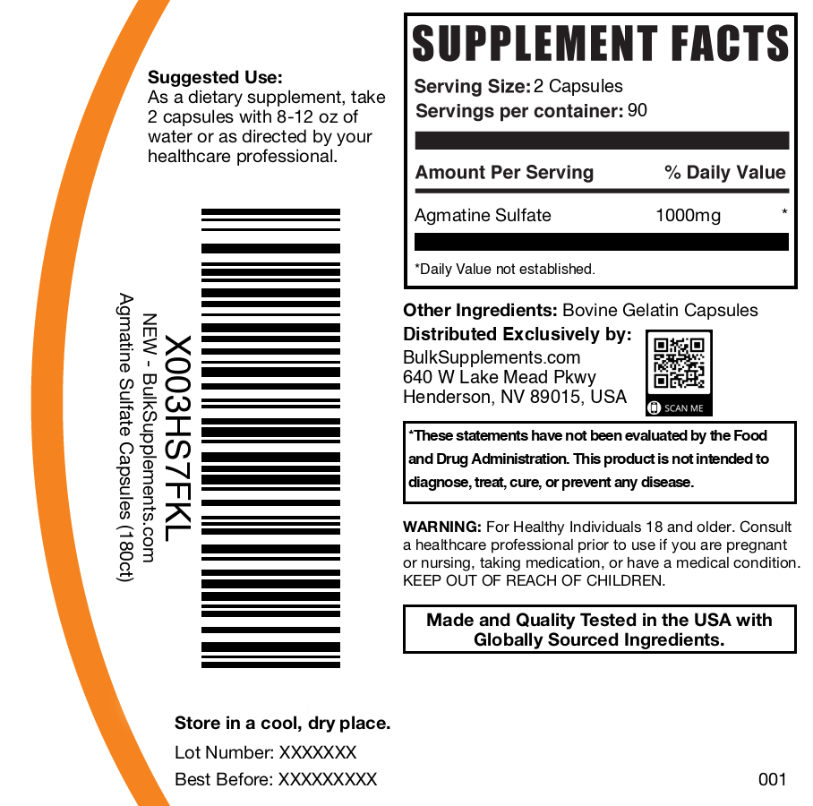 Agmatine Sulfate 180 capsules label