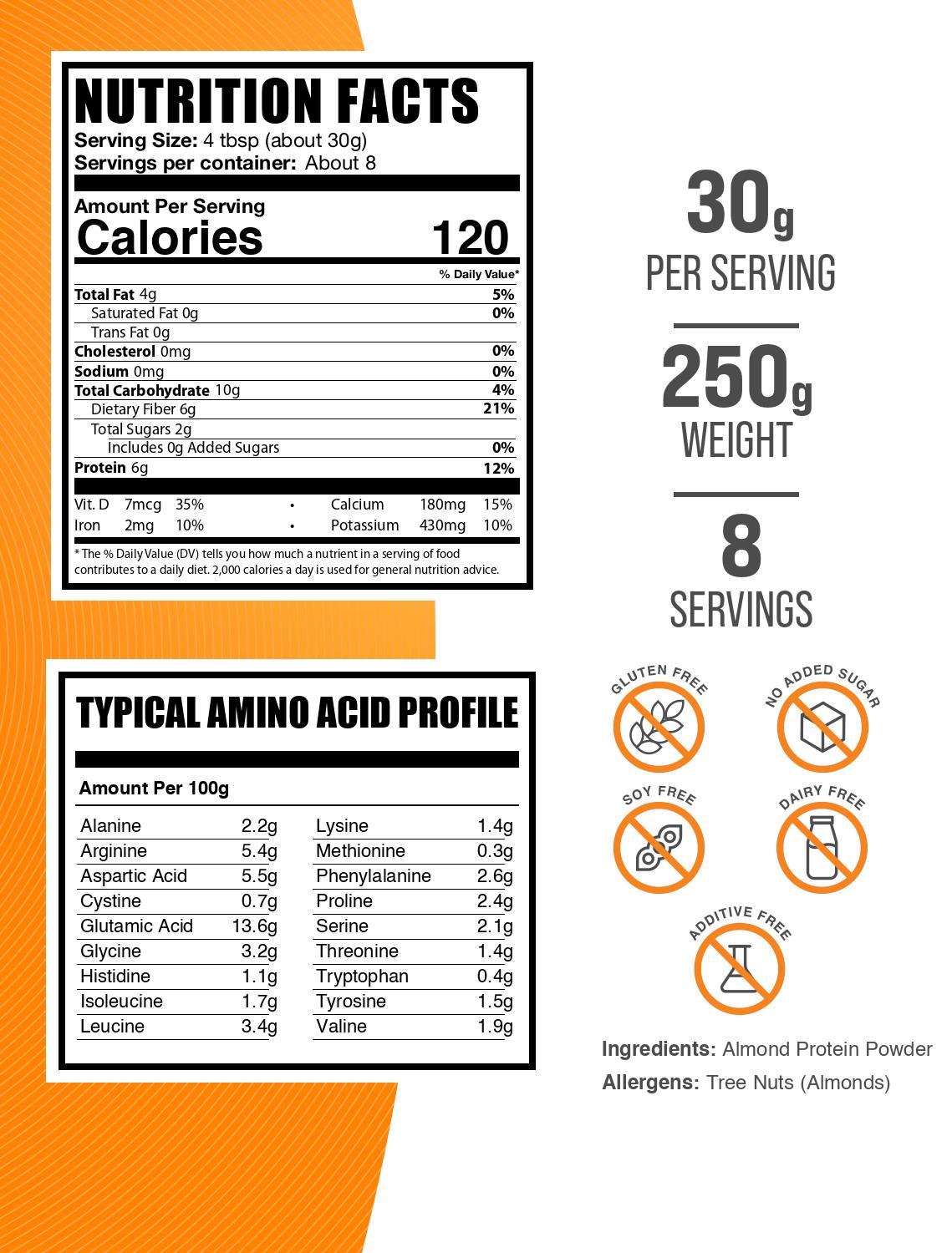 Almond protein powder label 250g