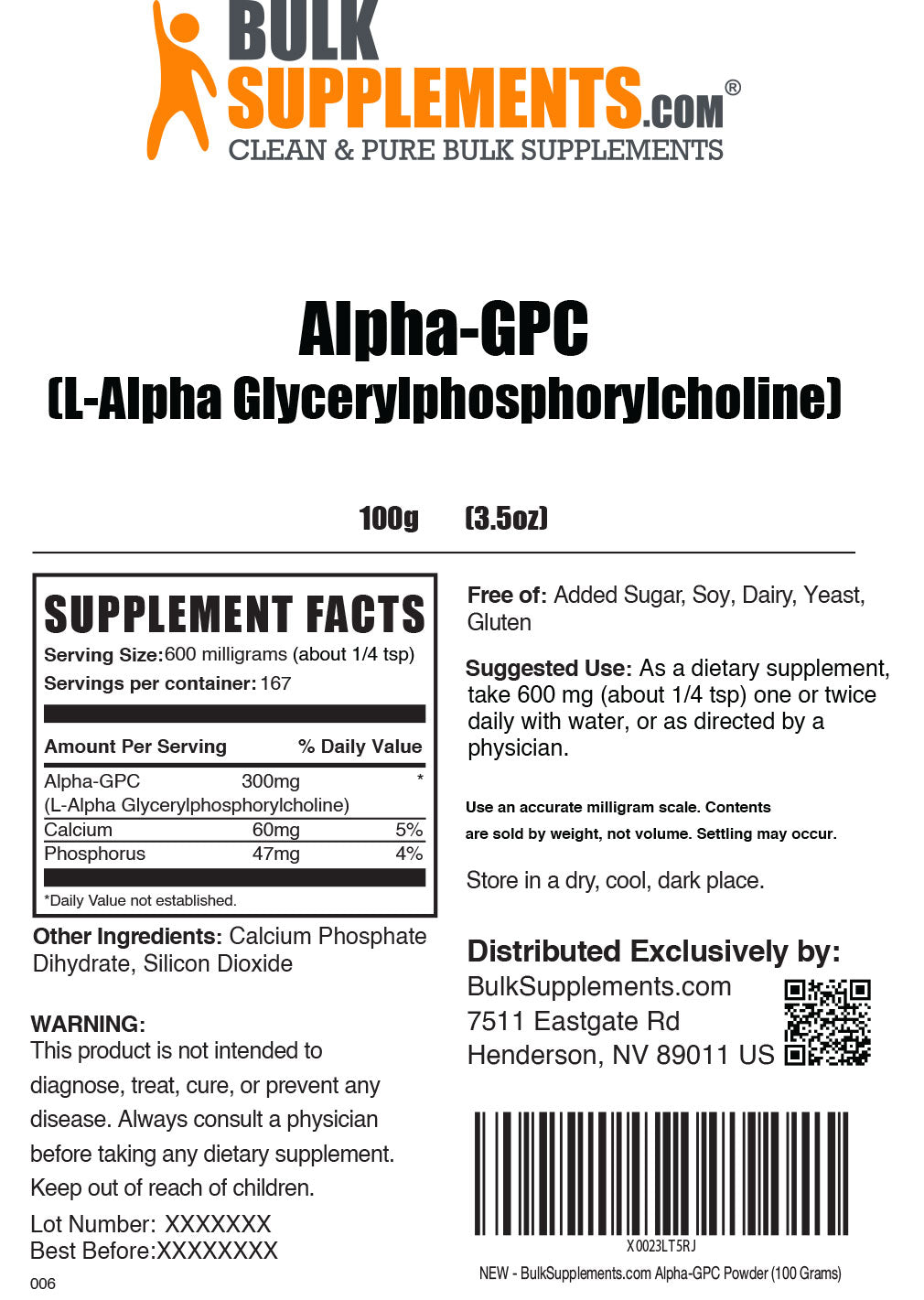 Alpha-GPC powder label 100g