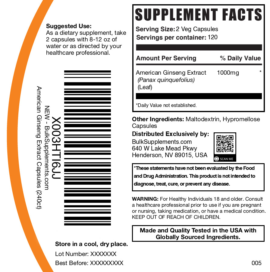 American ginseng 240 capsules label