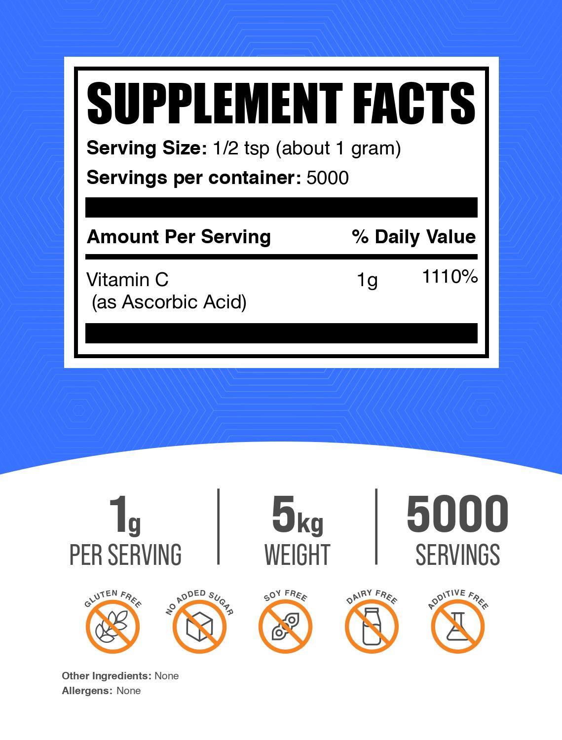 Ascorbic Acid Vitamin C Powder 5kg Label 