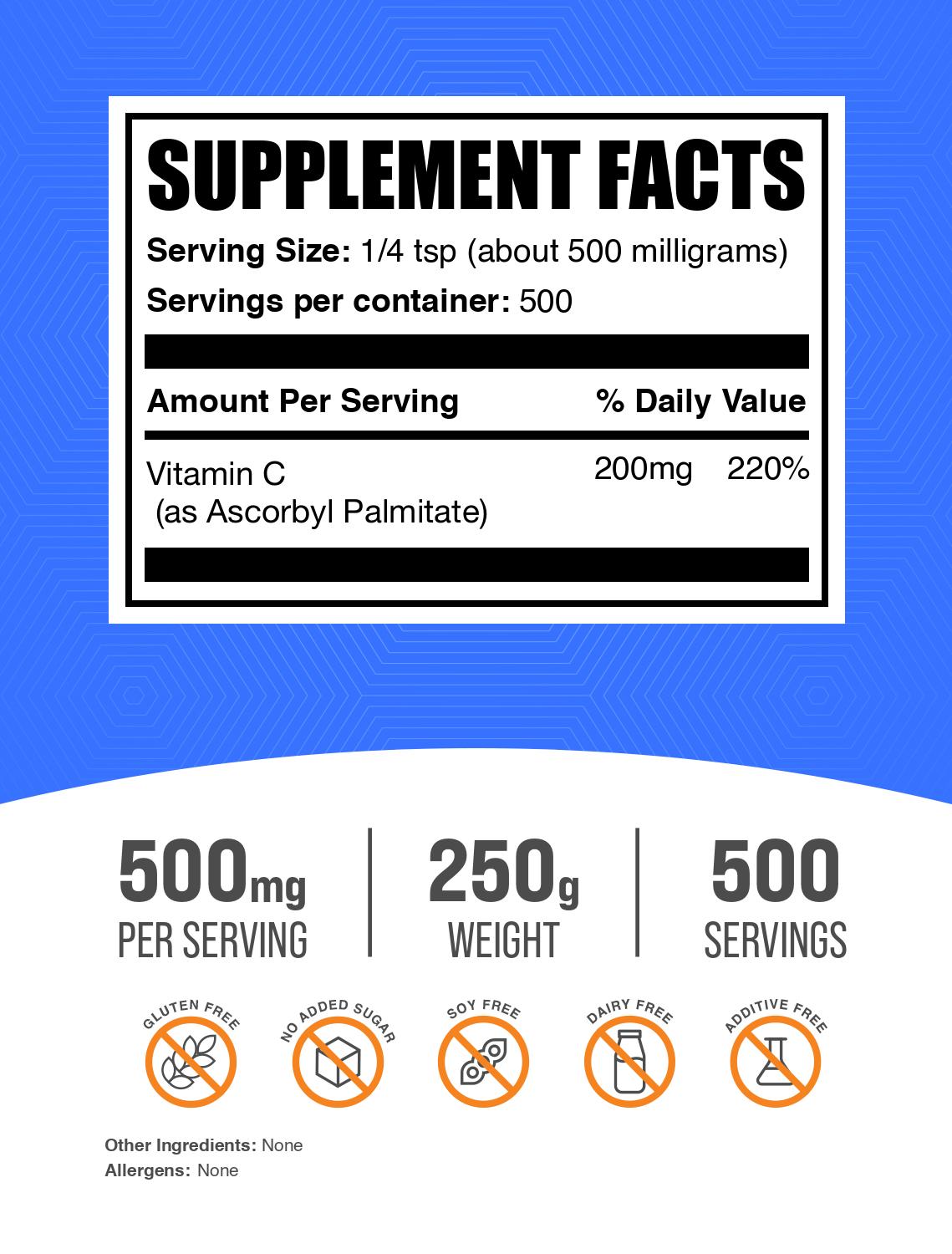 Ascrobyl palmitate powder label 250g