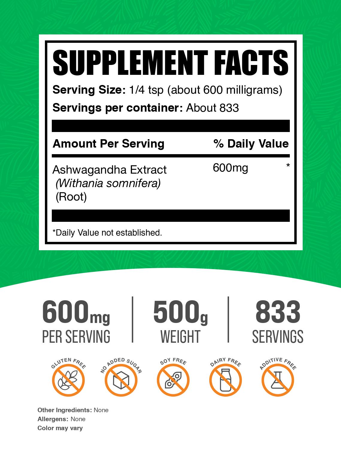 Ashwagandha Extract Powder 500g Label