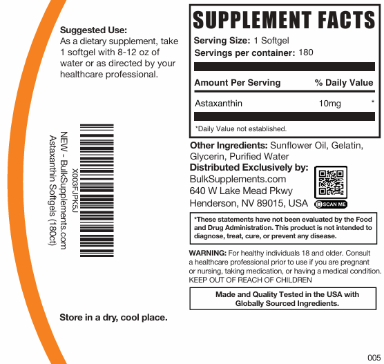 Astaxanthin 180 Softgels Plain Label