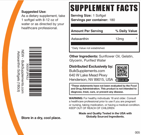 Astaxanthin Softgels 180ct Plain Label