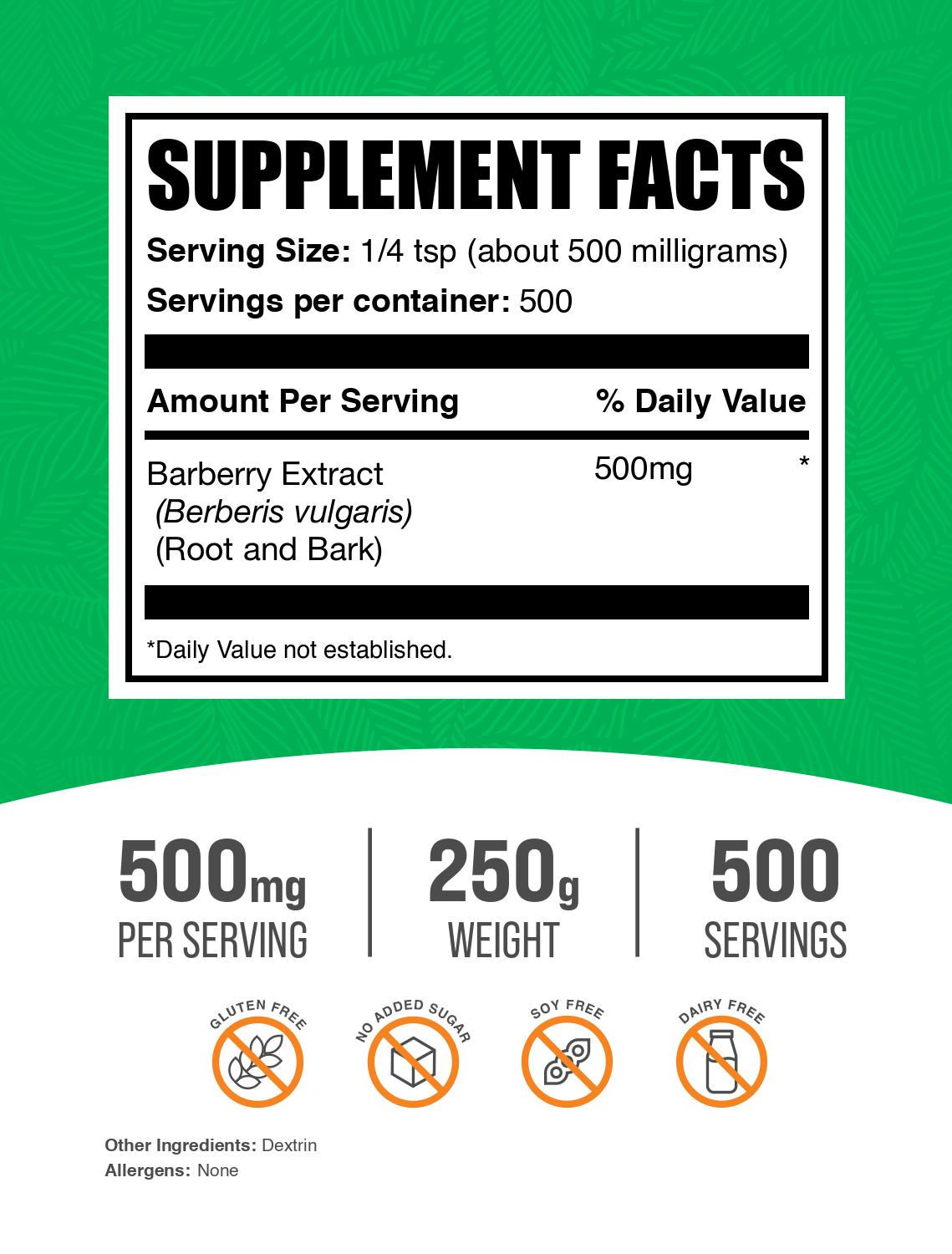 Barberry extract powder label 250g