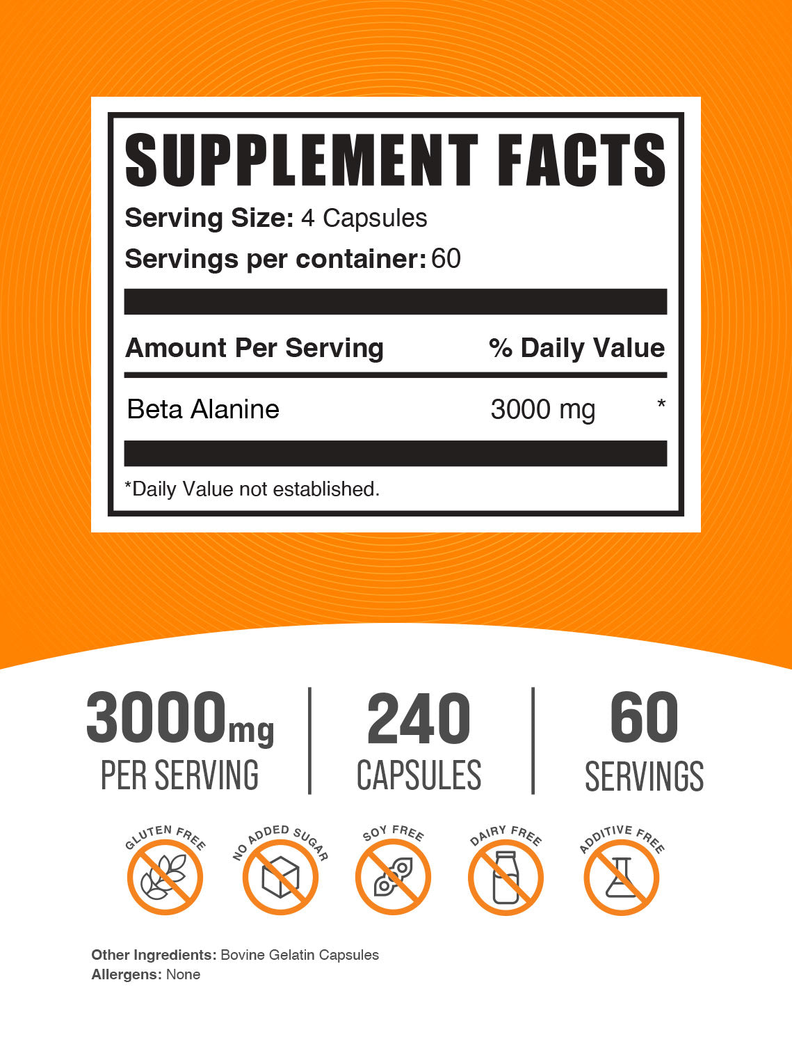 Beta alanine 240 capsules label