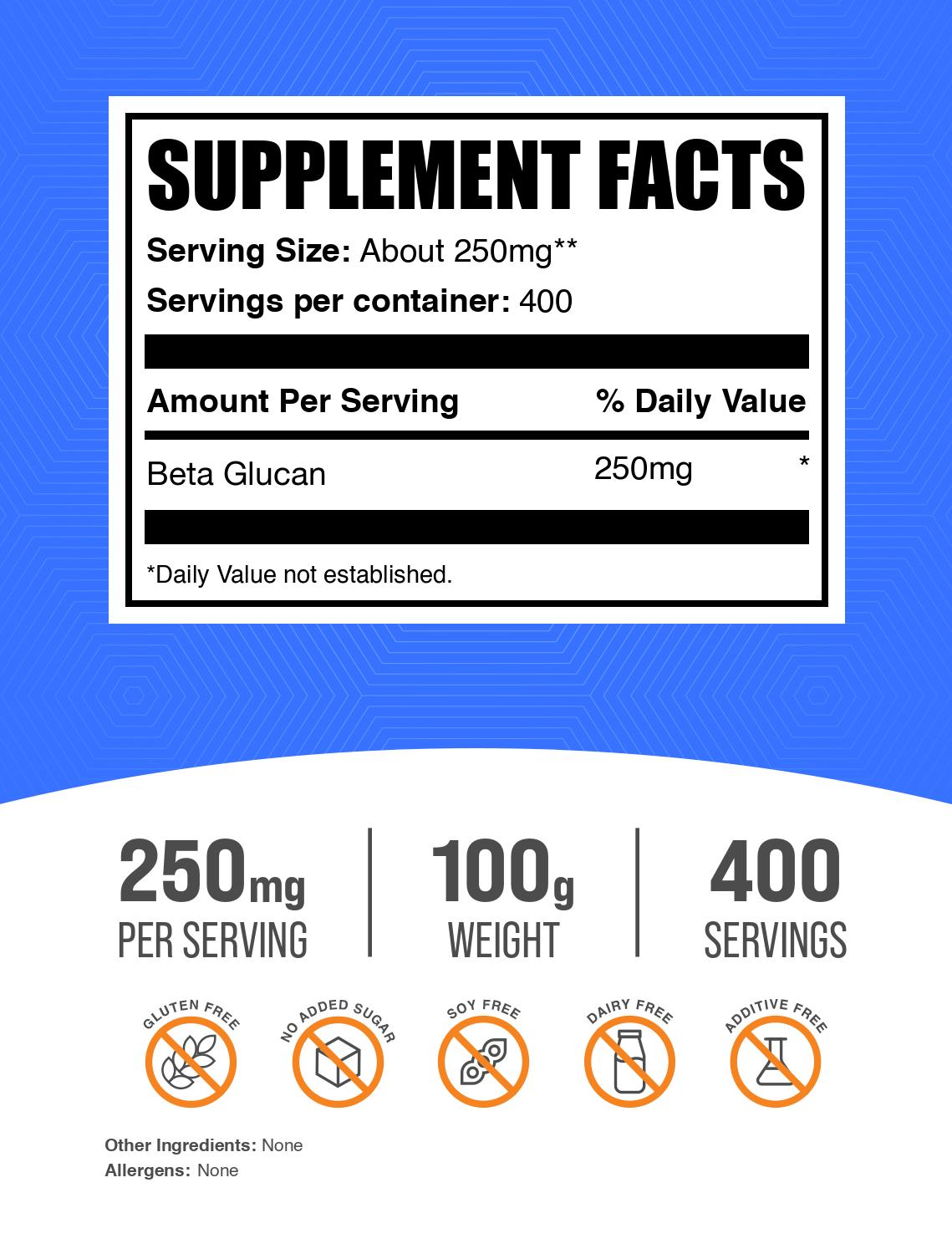 Beta glucan powder label 100g