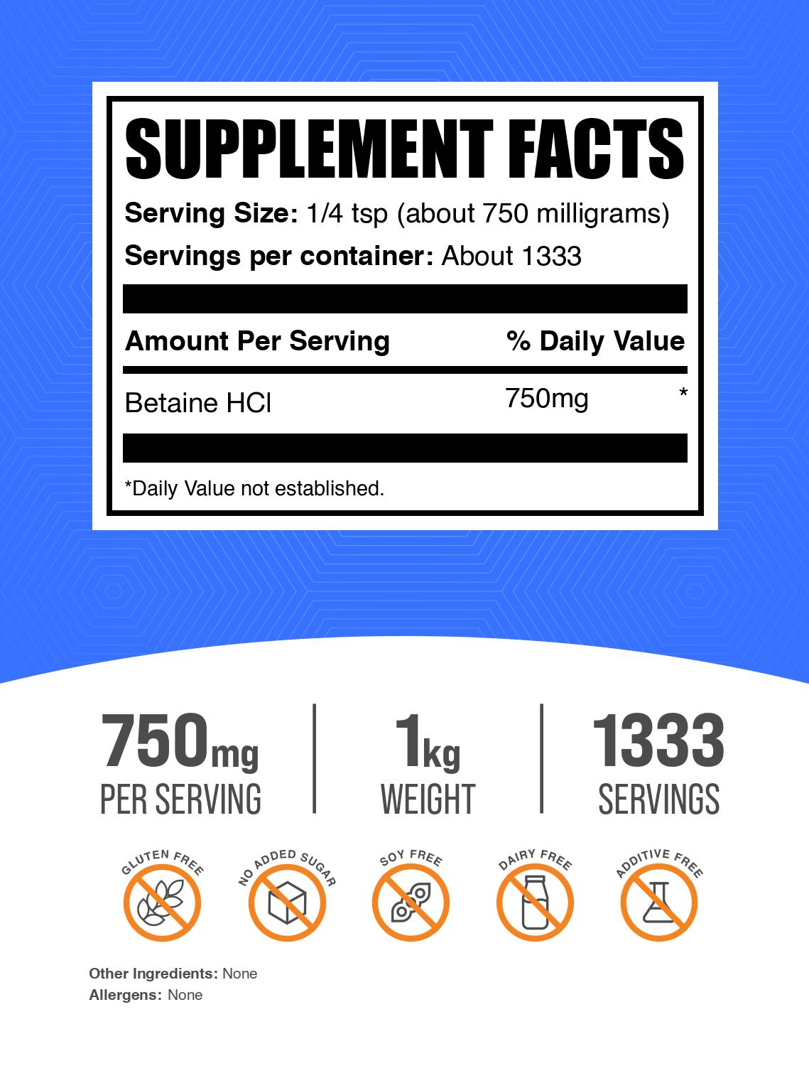 Betaine HCl powder label 1kg
