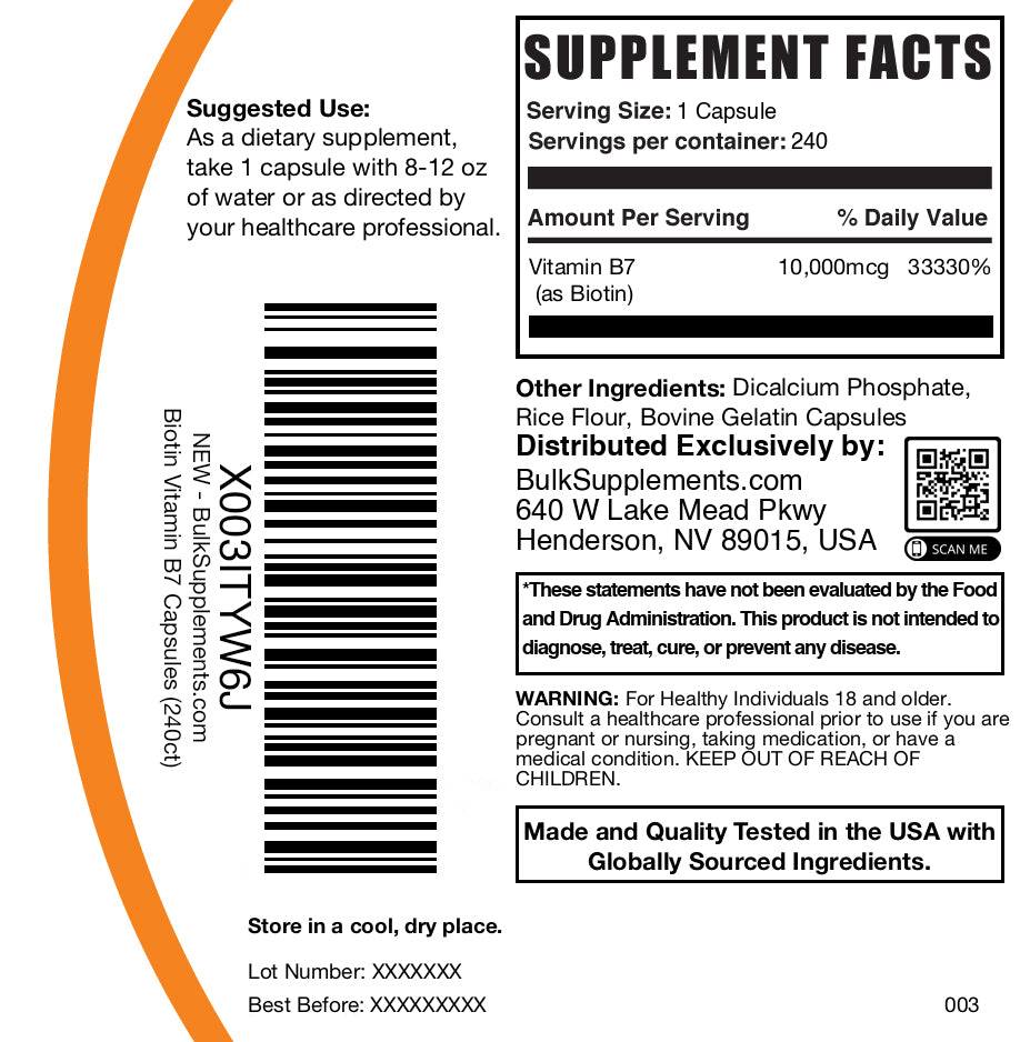 Biotin 10000mcg 240 capsules label