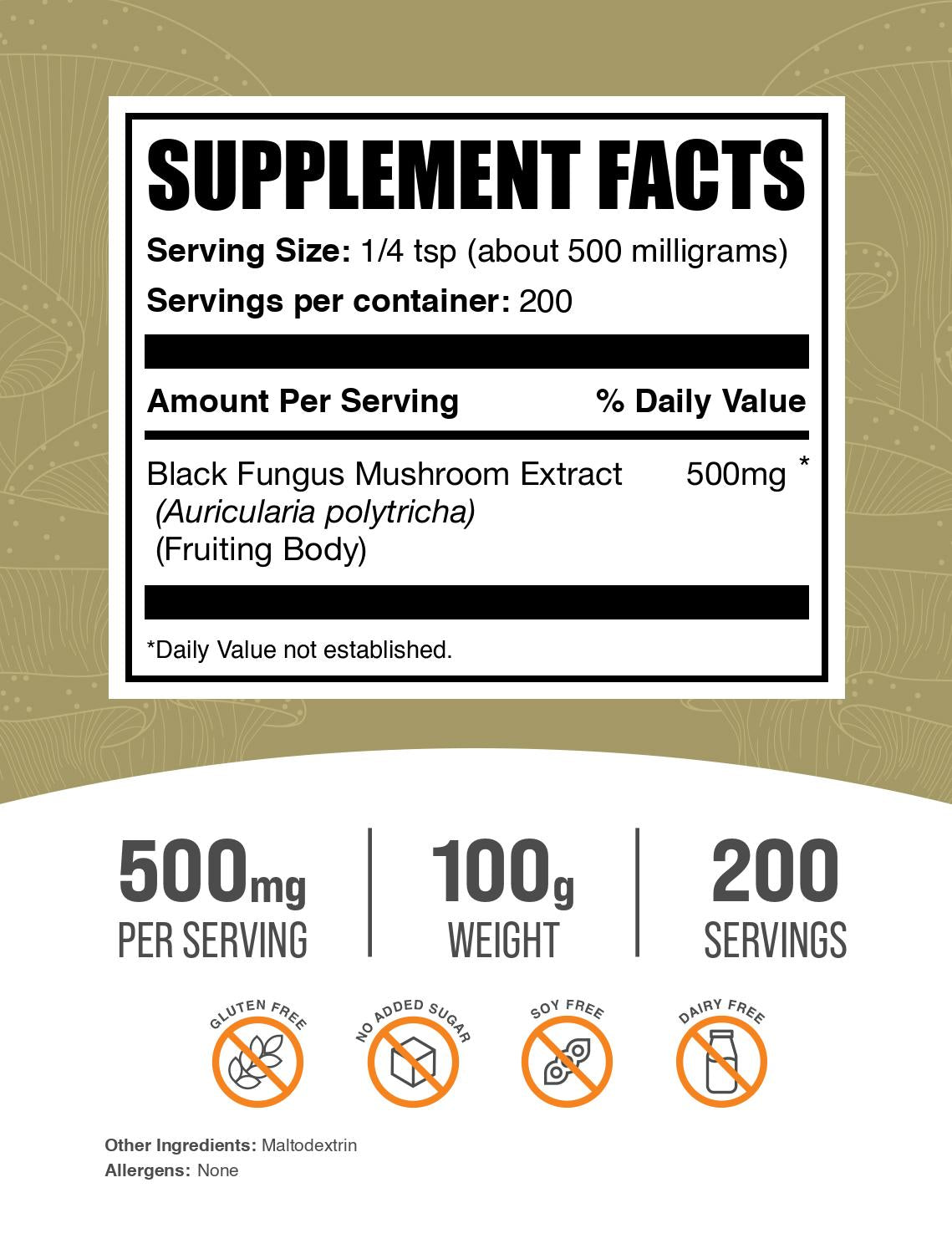 Black Fungus Extract Powder 100g Label