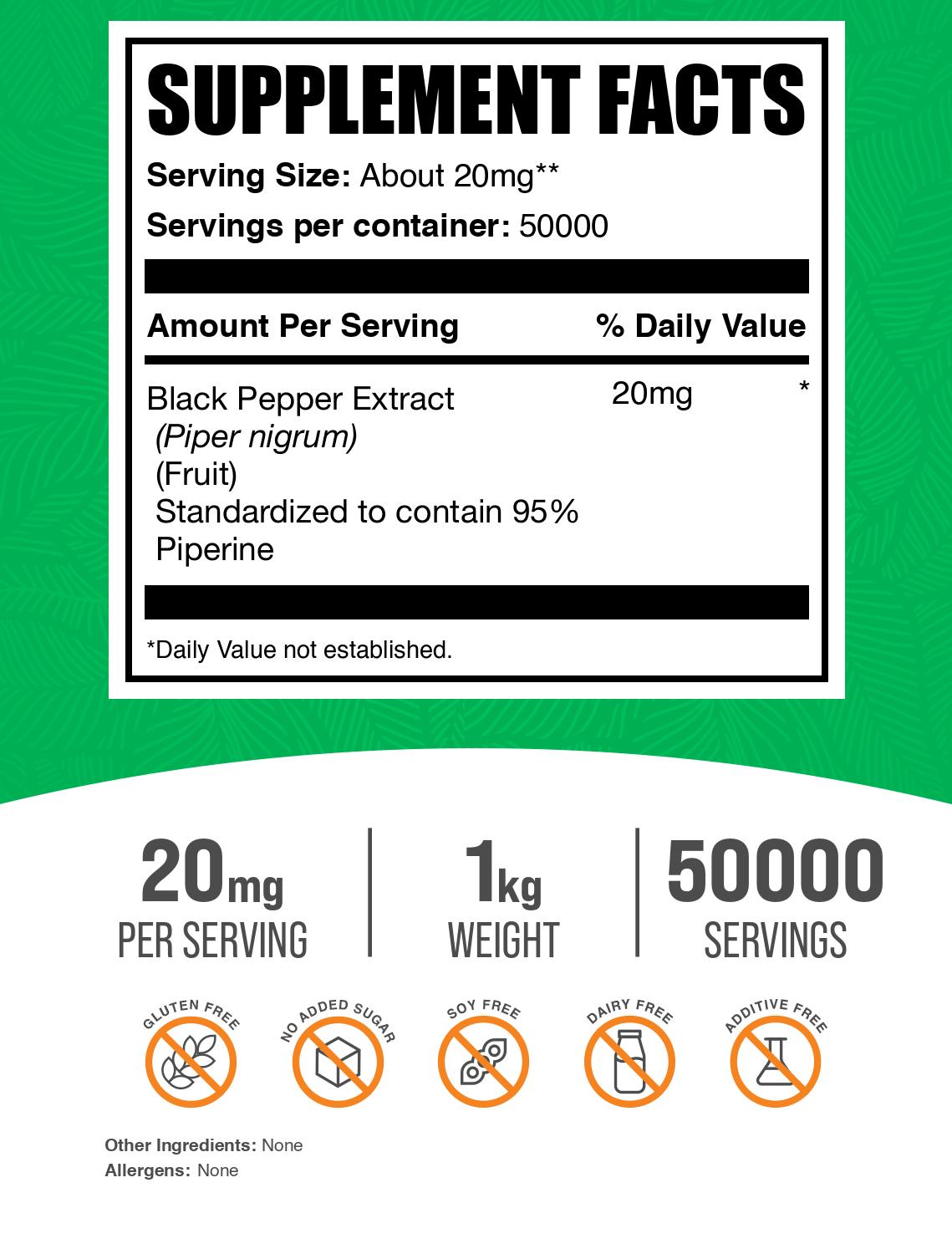 Black pepper extract powder label 1kg