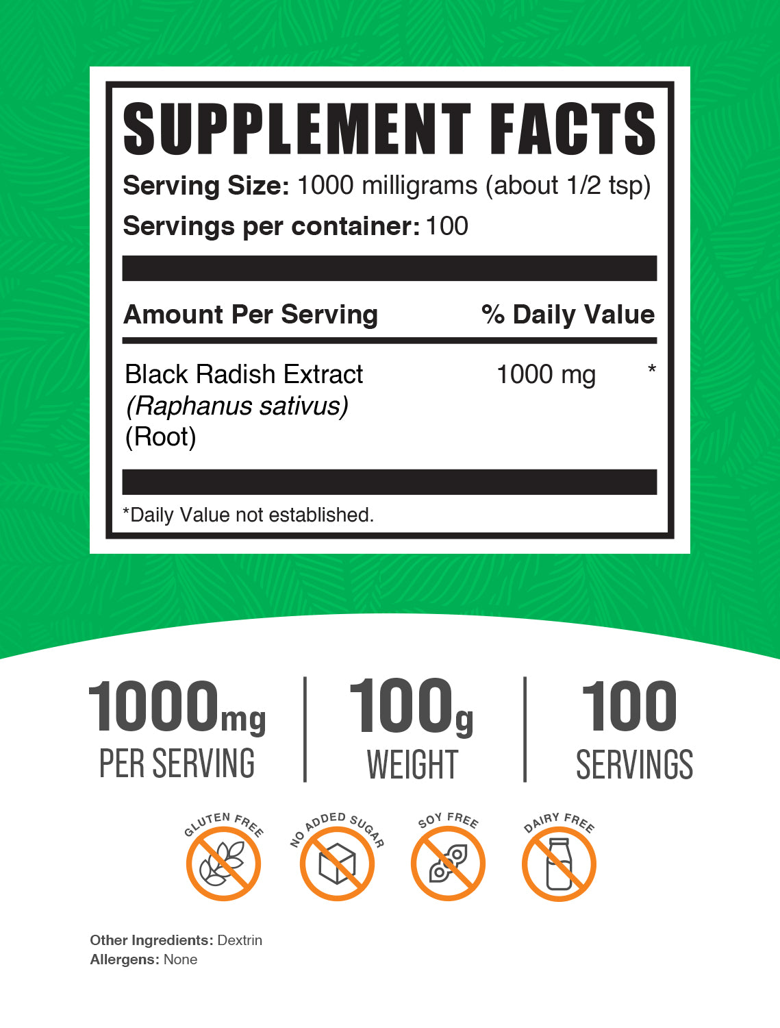 Black radish extract powder label 100g