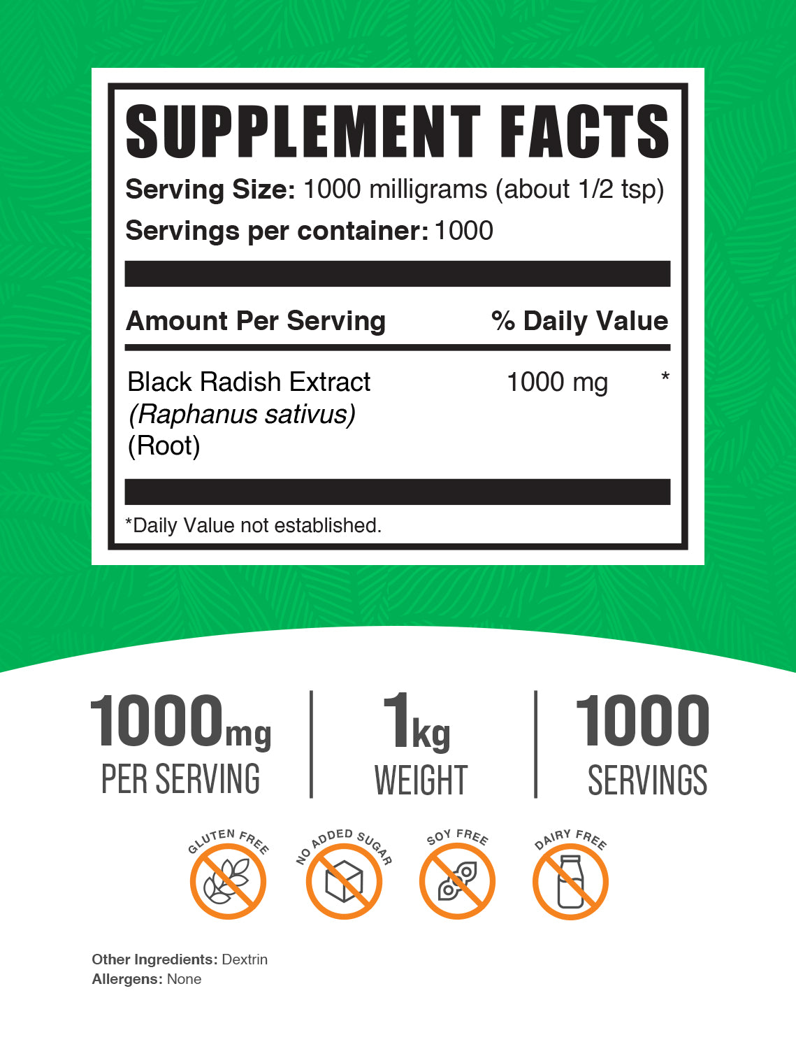 Black radish extract powder label 1kg