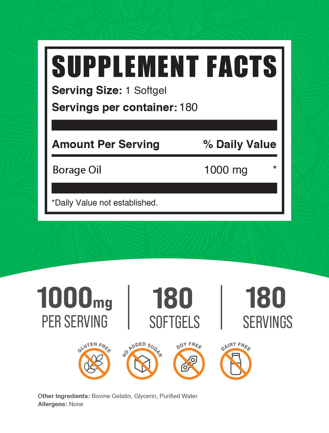 Borage Oil Softgels 180 ct label