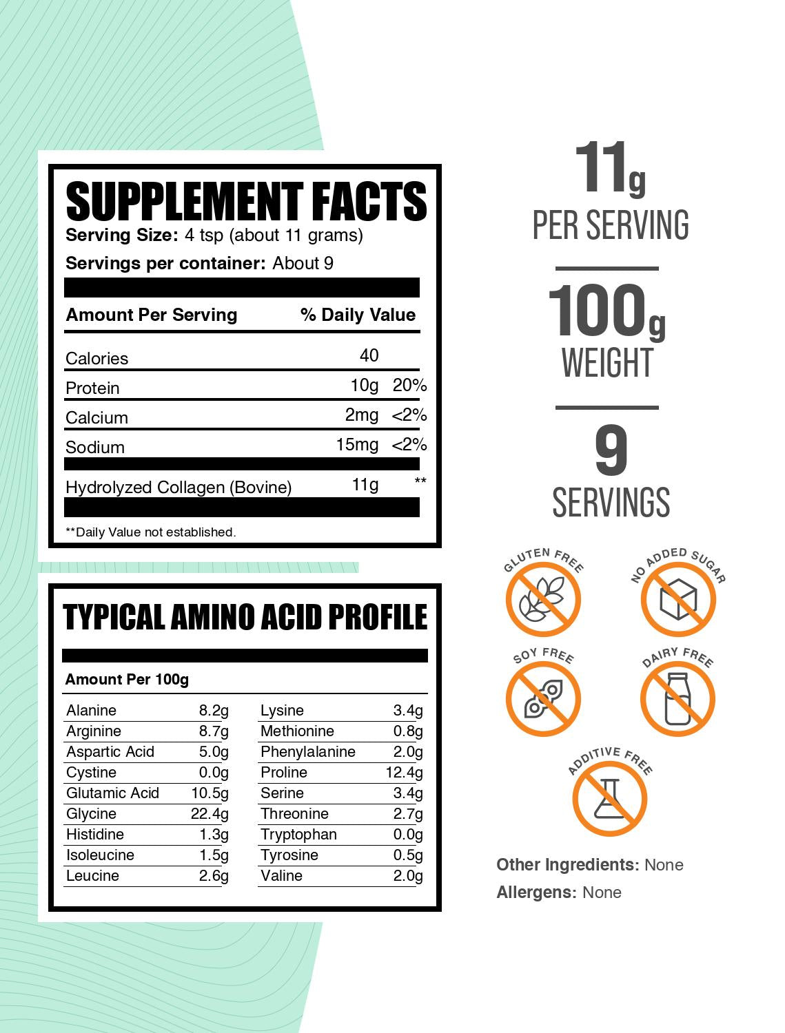 Collagen peptides powder label 100g
