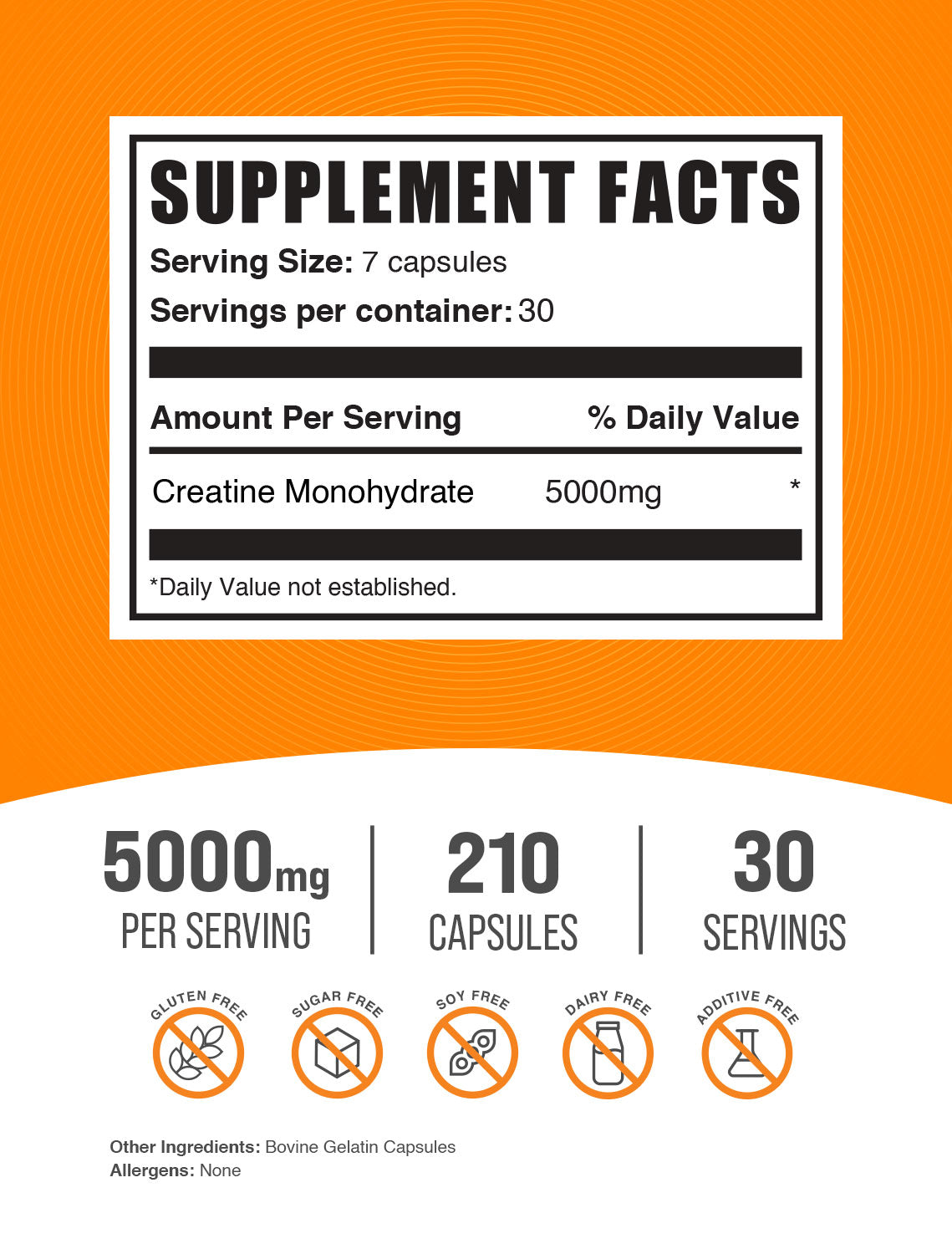 Creatine monohydrate capsules label 210 ct