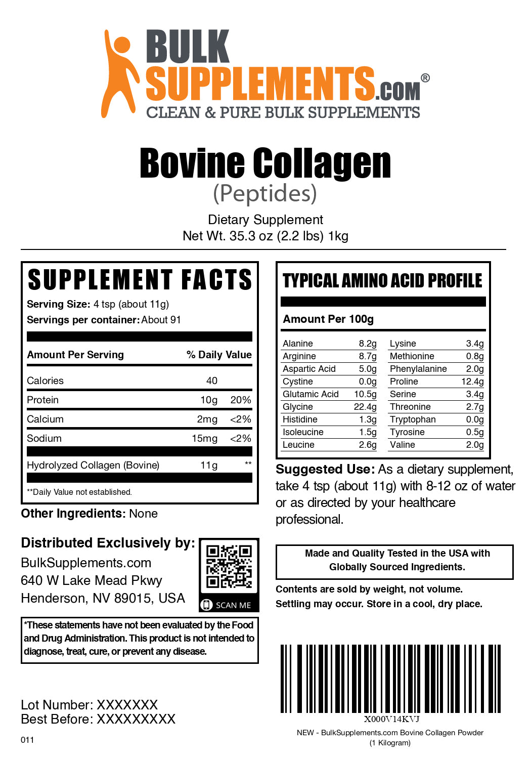 Collagen peptides powder label 1kg
