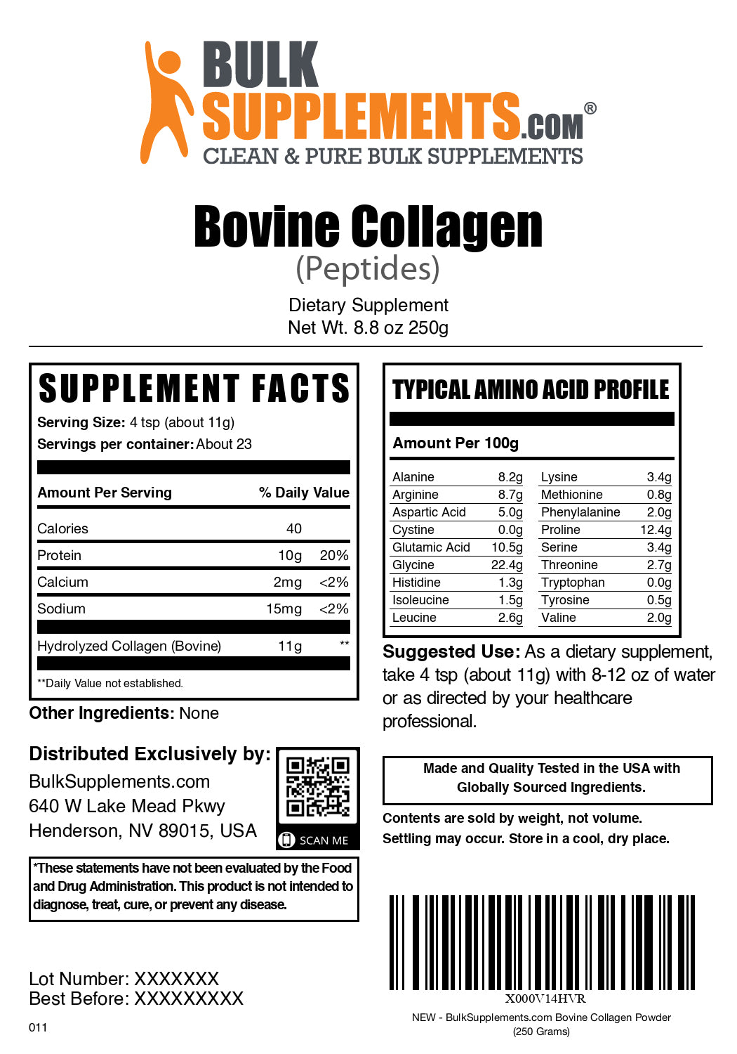 Collagen peptides powder label 250g