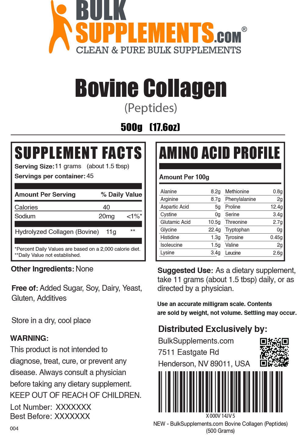 Collagen peptides powder label 500g