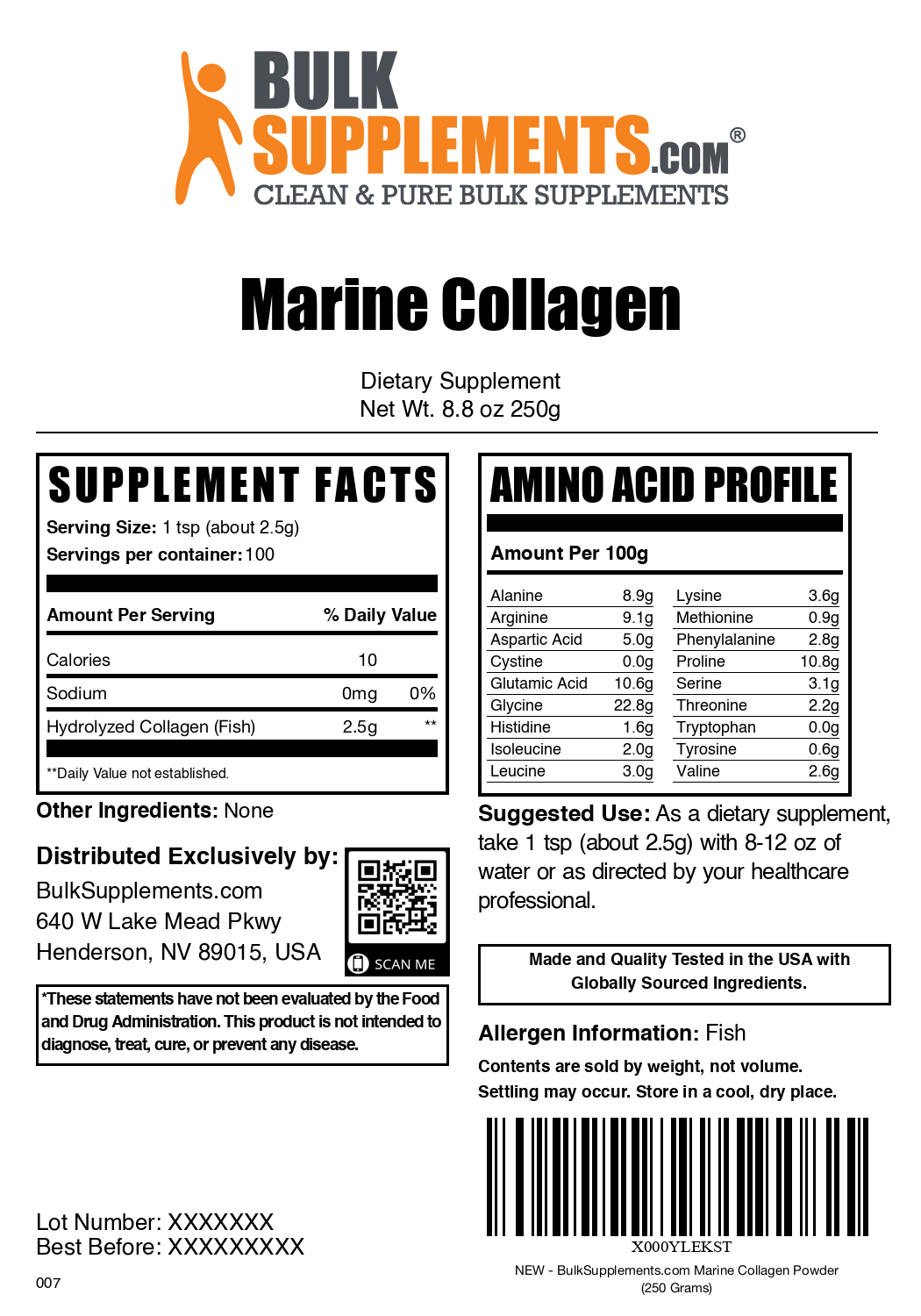 Marine collagen powder label 250g