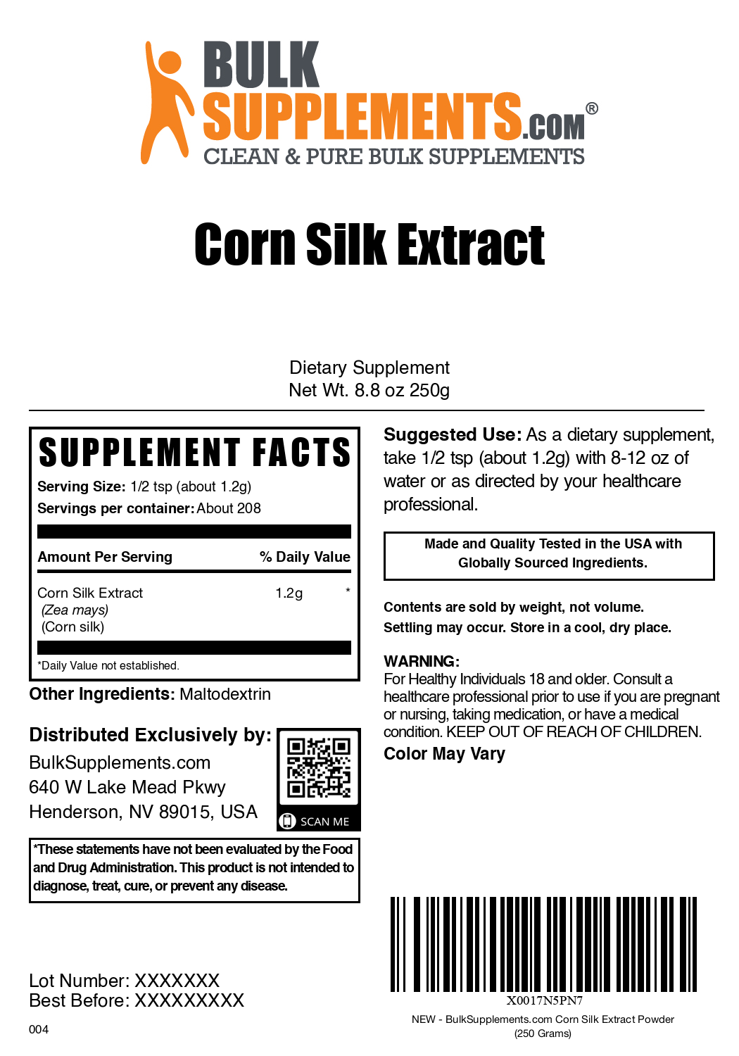 Corn Silk Extract Powder 250G Plain Label
