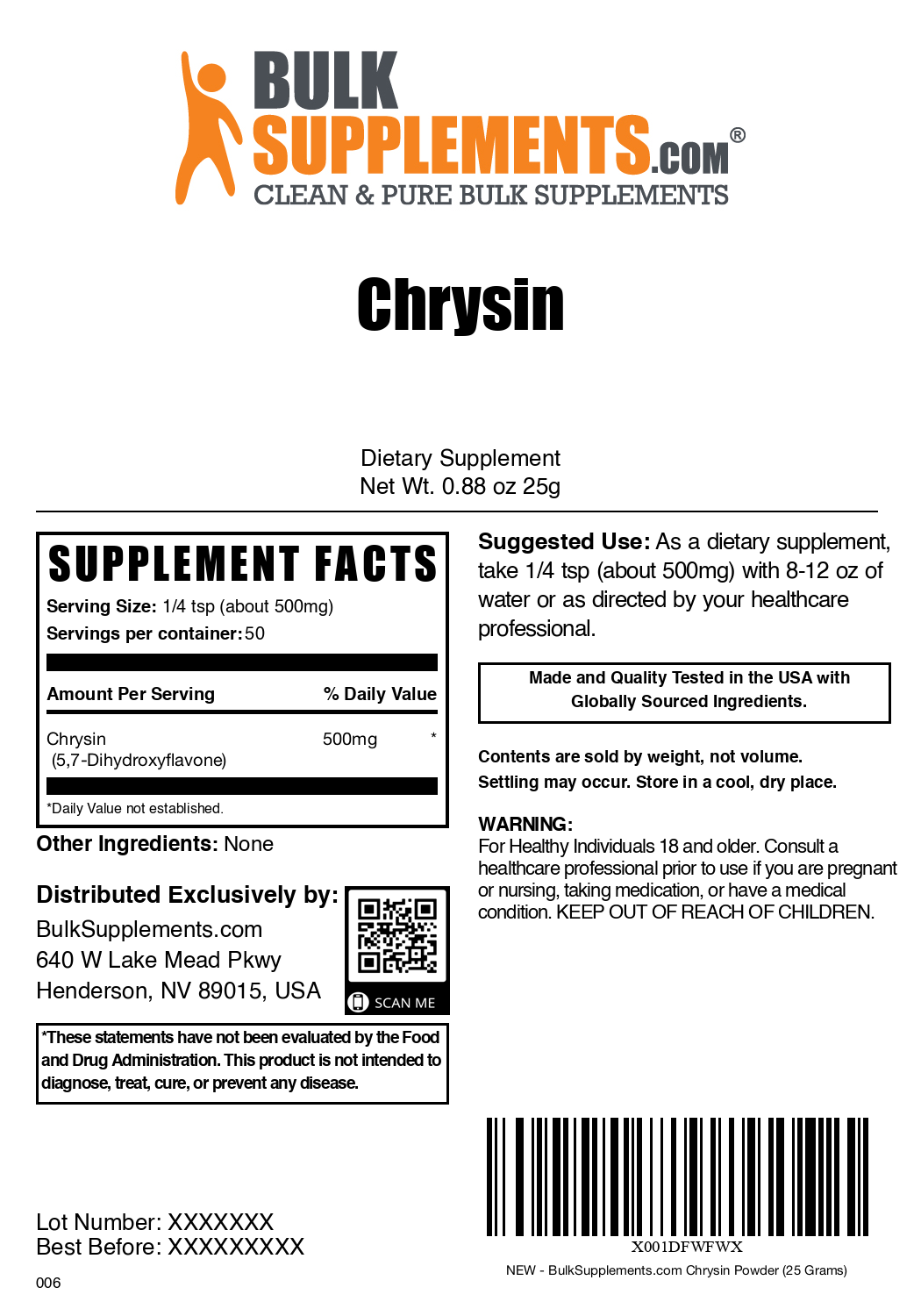 Chrysin Powder 25g Plain Label