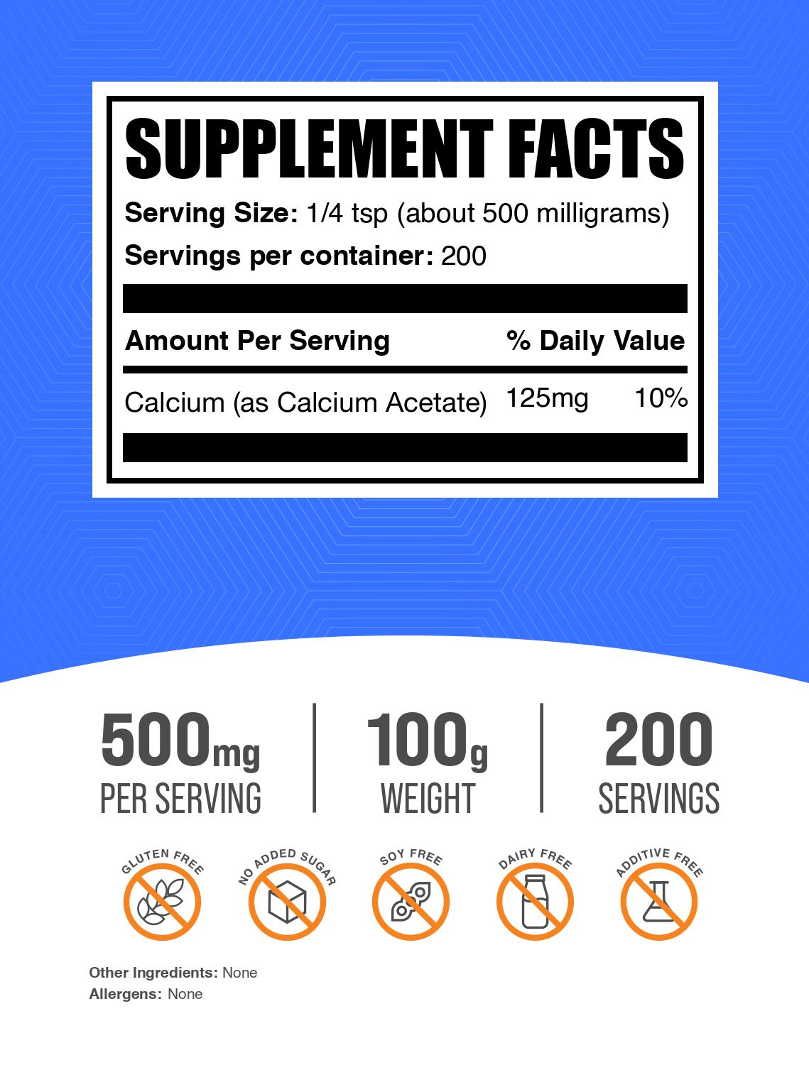 Calcium acetate powder label 100g