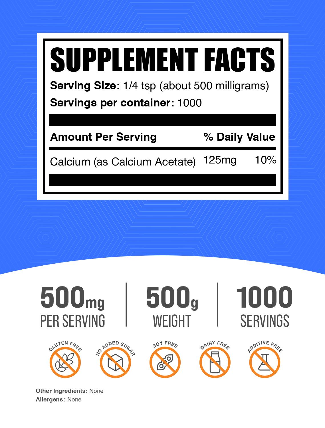 Calcium acetate powder label 500g