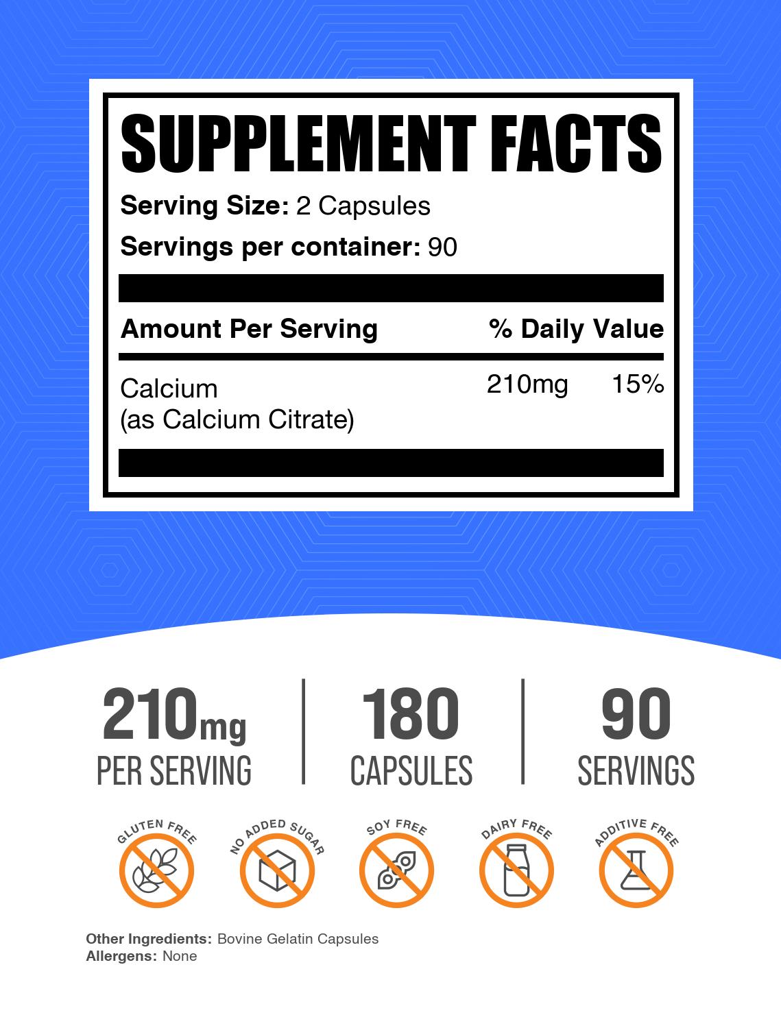 Calcium Citrate Capsules 210mg 180ct Label