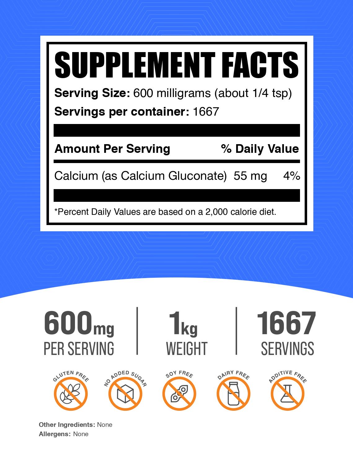 Calcium gluconate powder label 1kg