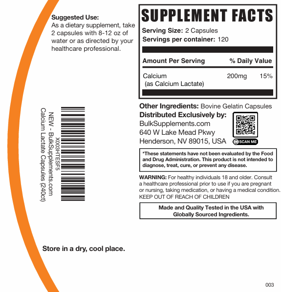 Calcium Lactate Capsules 200mg 240ct Plain Label