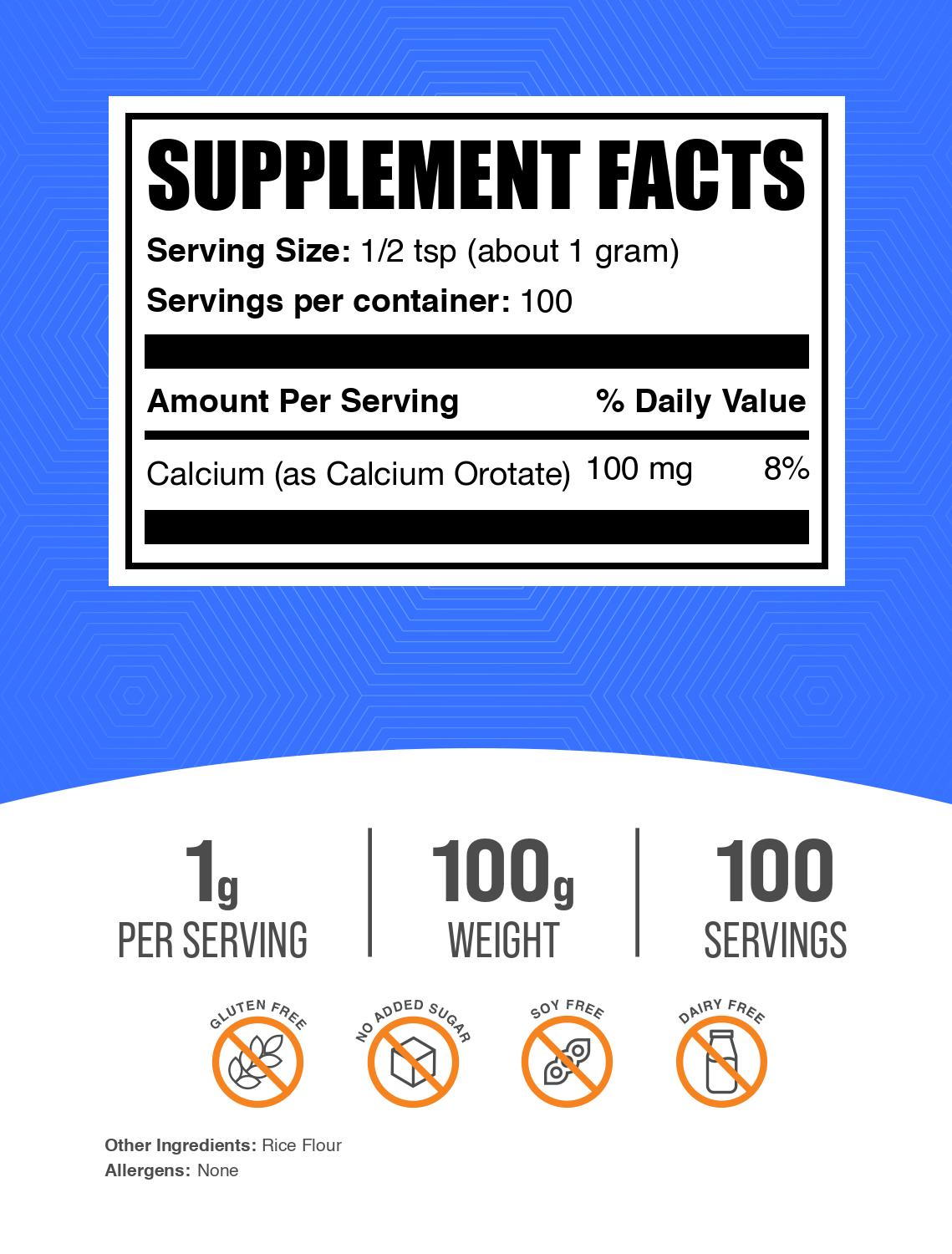 Calcium orotate powder label 100g