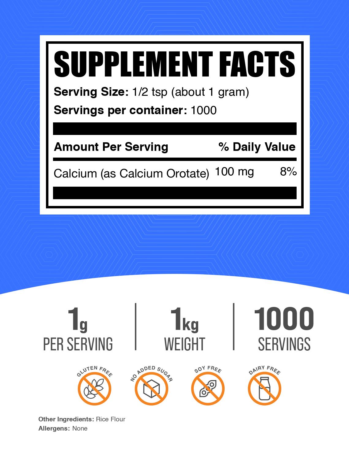 Calcium orotate powder label 1kg