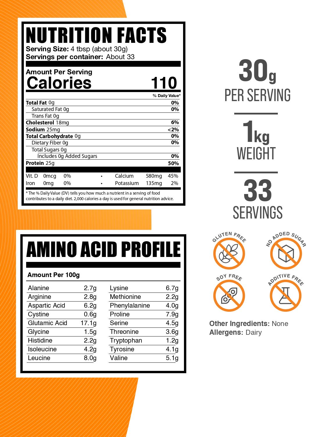 Casein protein powder label 1kg